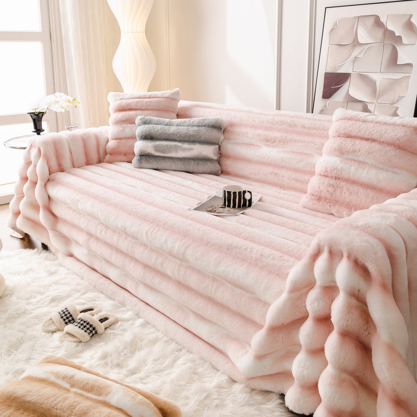 Extra Large Faux Fur Gradient Couch Cover Blanket: Plush, Fluffy, Warmth, Perfect Throw on the Sofa