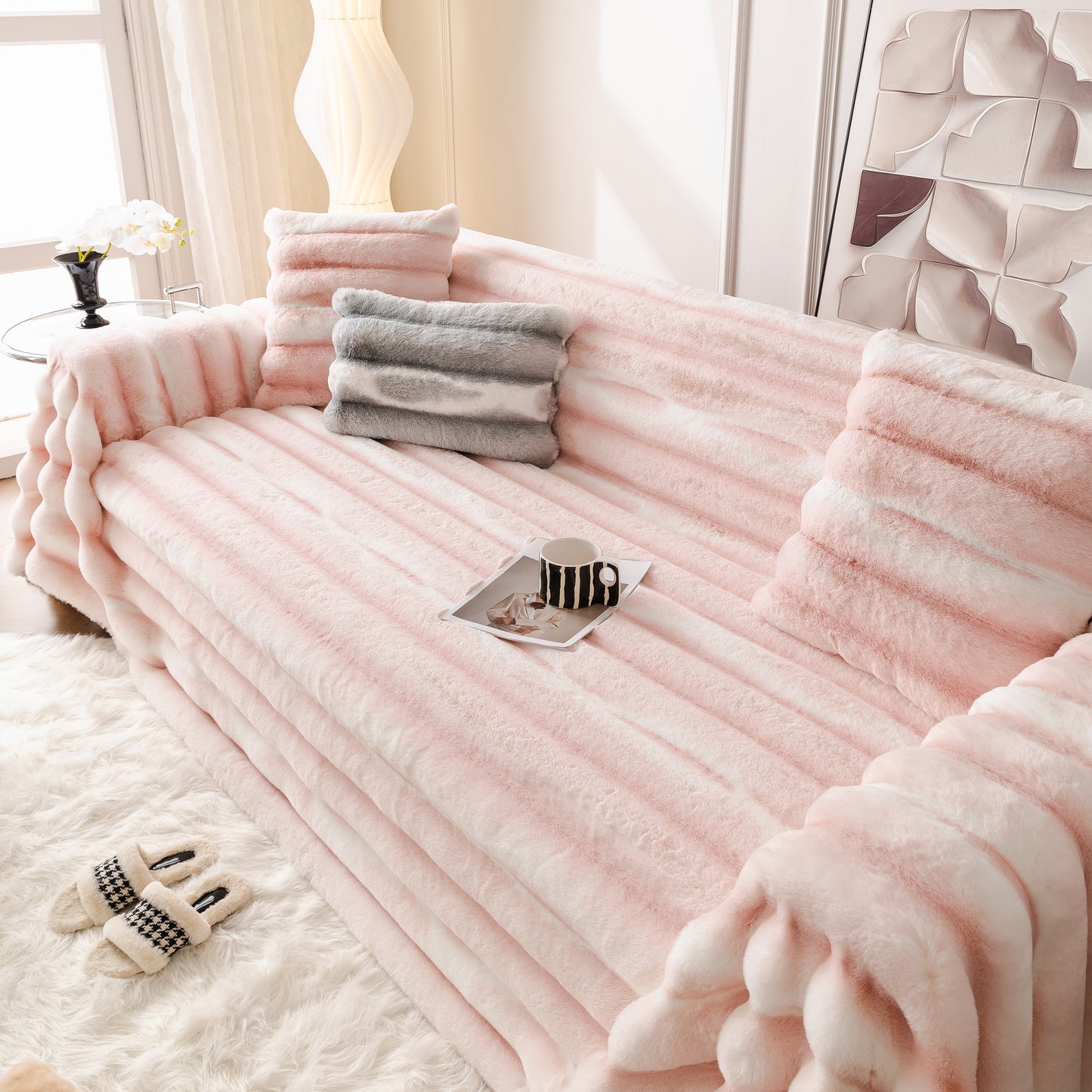 Extra Large Faux Fur Gradient Couch Cover Blanket: Plush, Fluffy, Warmth, Perfect Throw on the Sofa