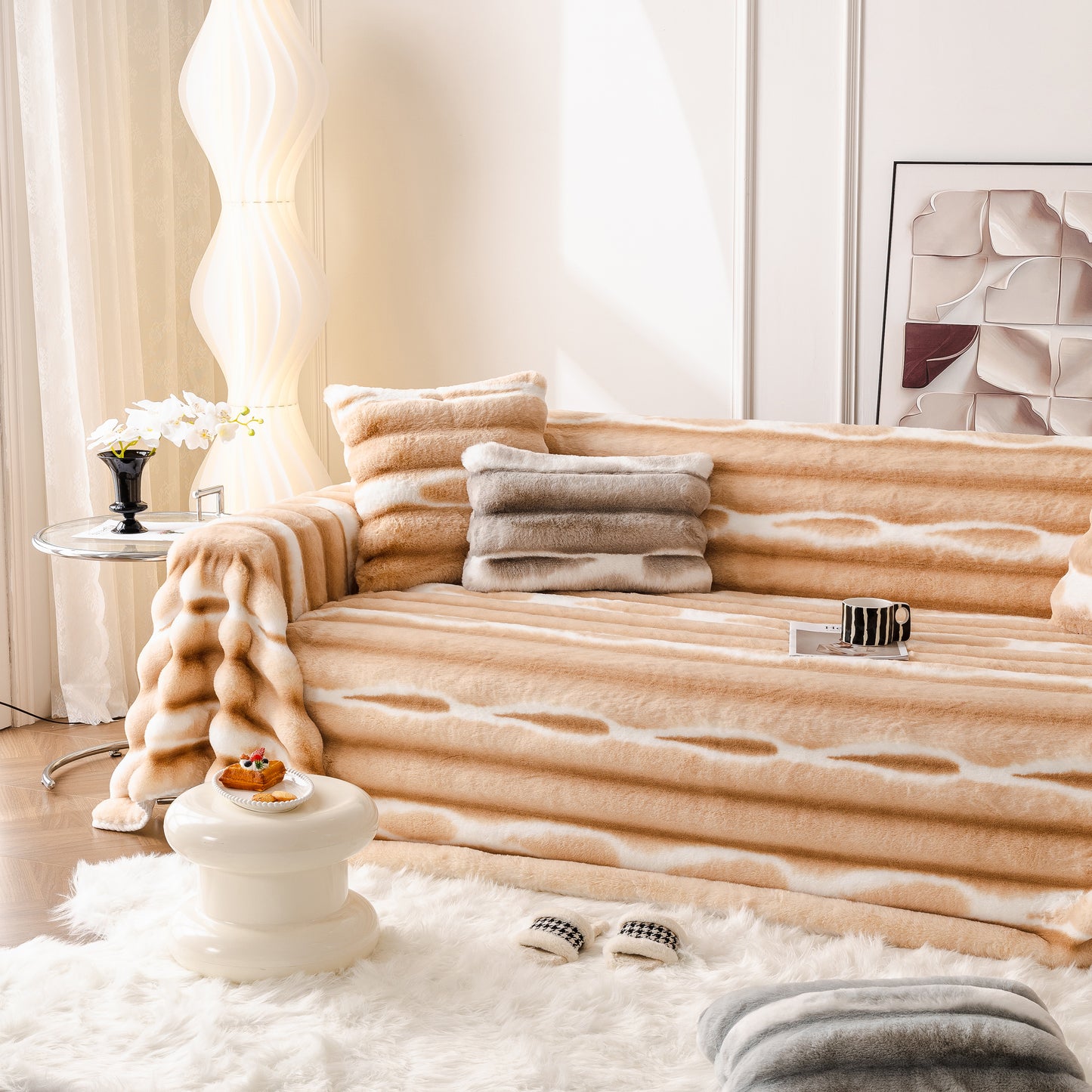 Extra Large Faux Fur Gradient Couch Cover Blanket: Plush, Fluffy, Warmth, Perfect Throw on the Sofa