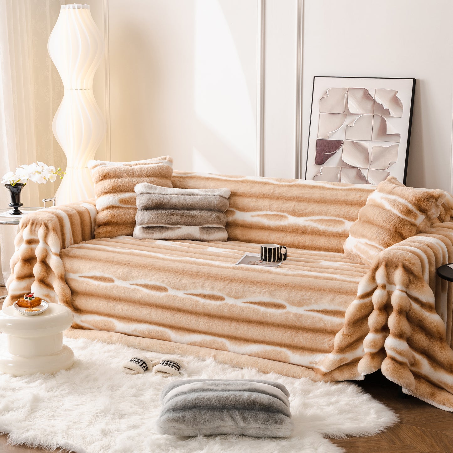 Extra Large Faux Fur Gradient Couch Cover Blanket: Plush, Fluffy, Warmth, Perfect Throw on the Sofa