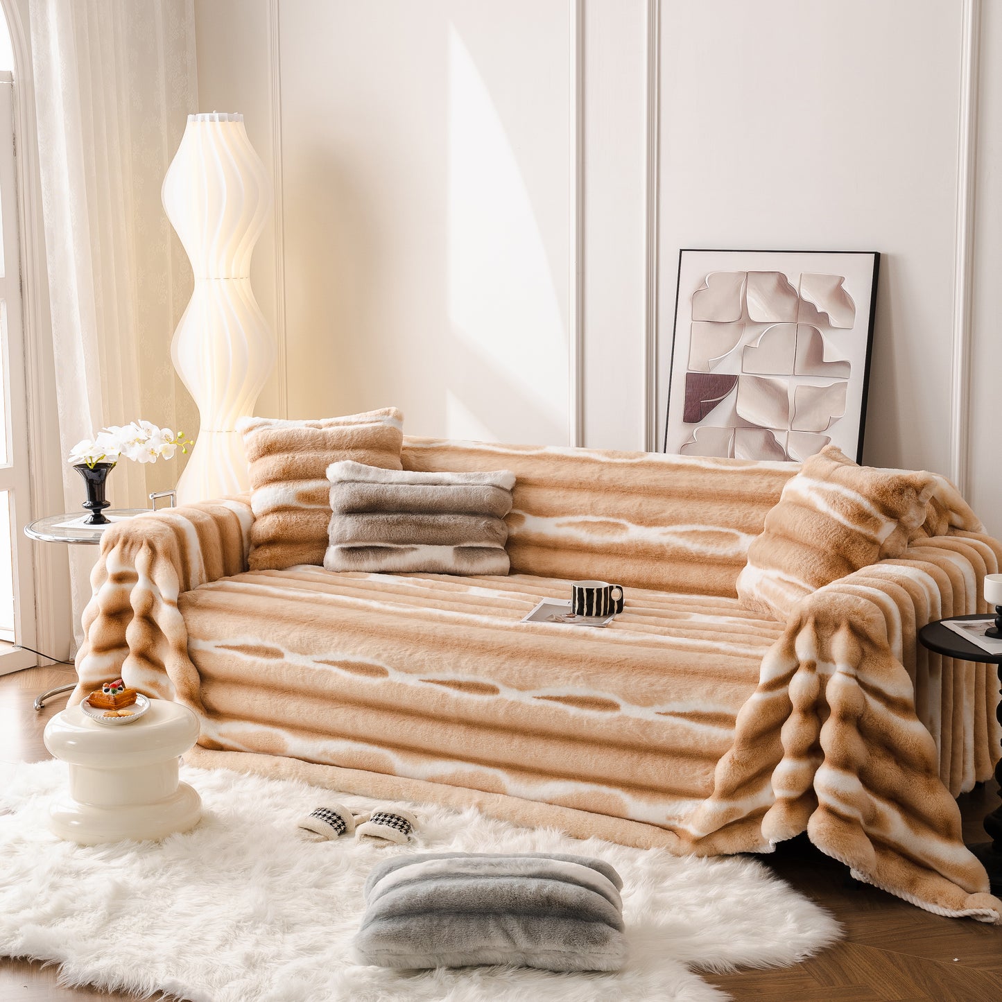 Extra Large Faux Fur Gradient Couch Cover Blanket: Plush, Fluffy, Warmth, Perfect Throw on the Sofa