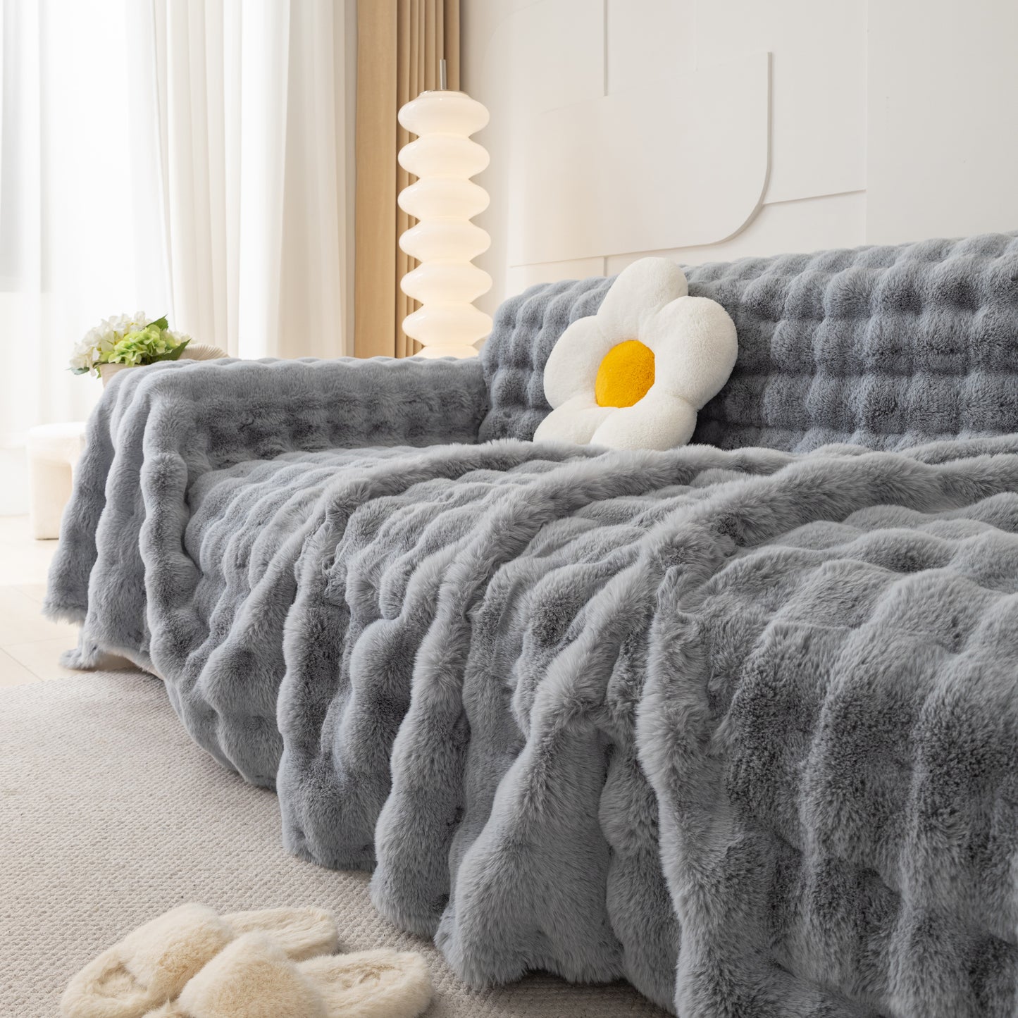 Faux Rabbit Fur Throws for Sofas, Stylish Throw Blankets for Couch and Couch Throw Cover