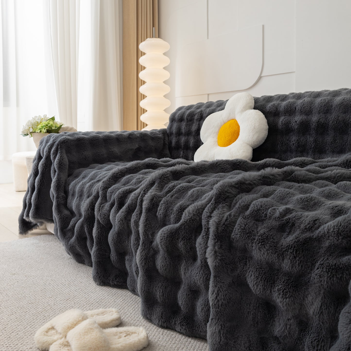 Faux Rabbit Fur Throws for Sofas, Stylish Throw Blankets for Couch and Couch Throw Cover