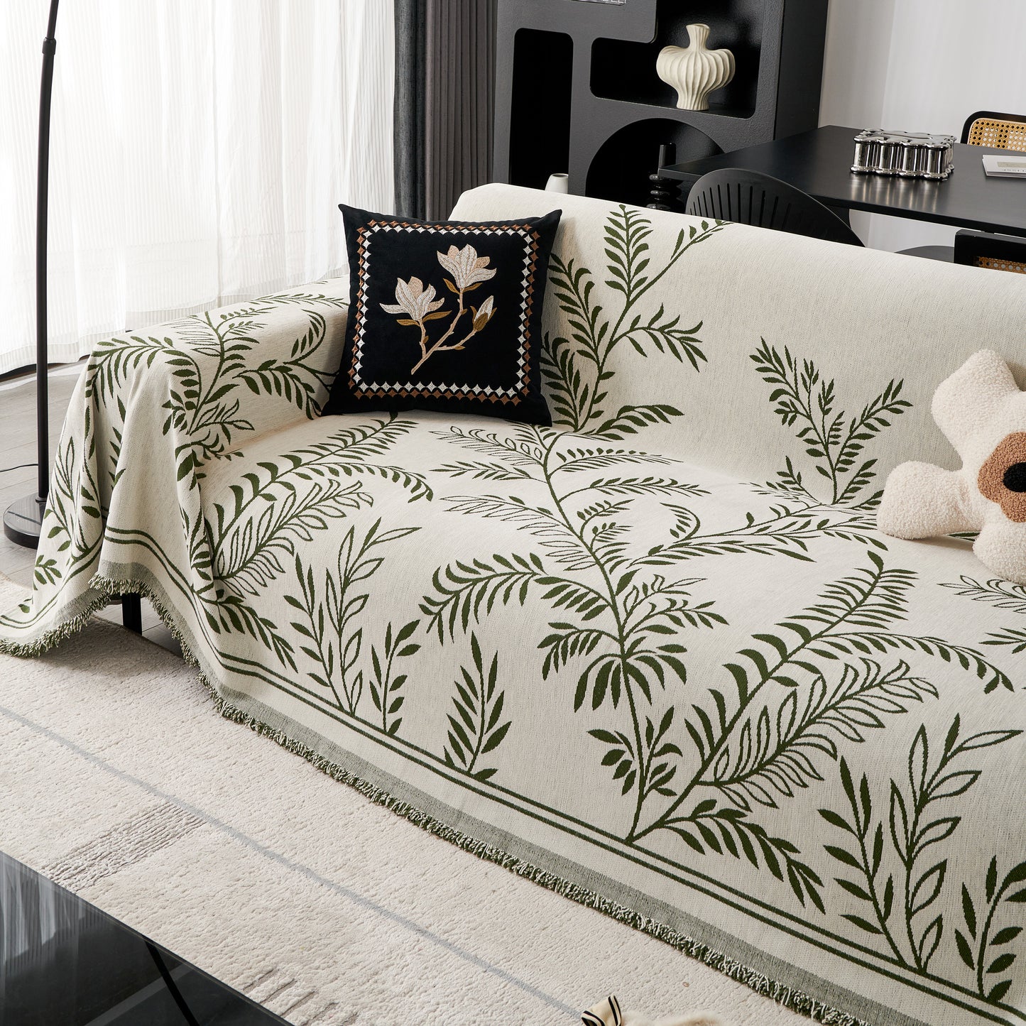 Modern Minimalist Chenille Willow Leaf Pattern Couch Cover Blanket, Luxurious Blankets for The Sofa