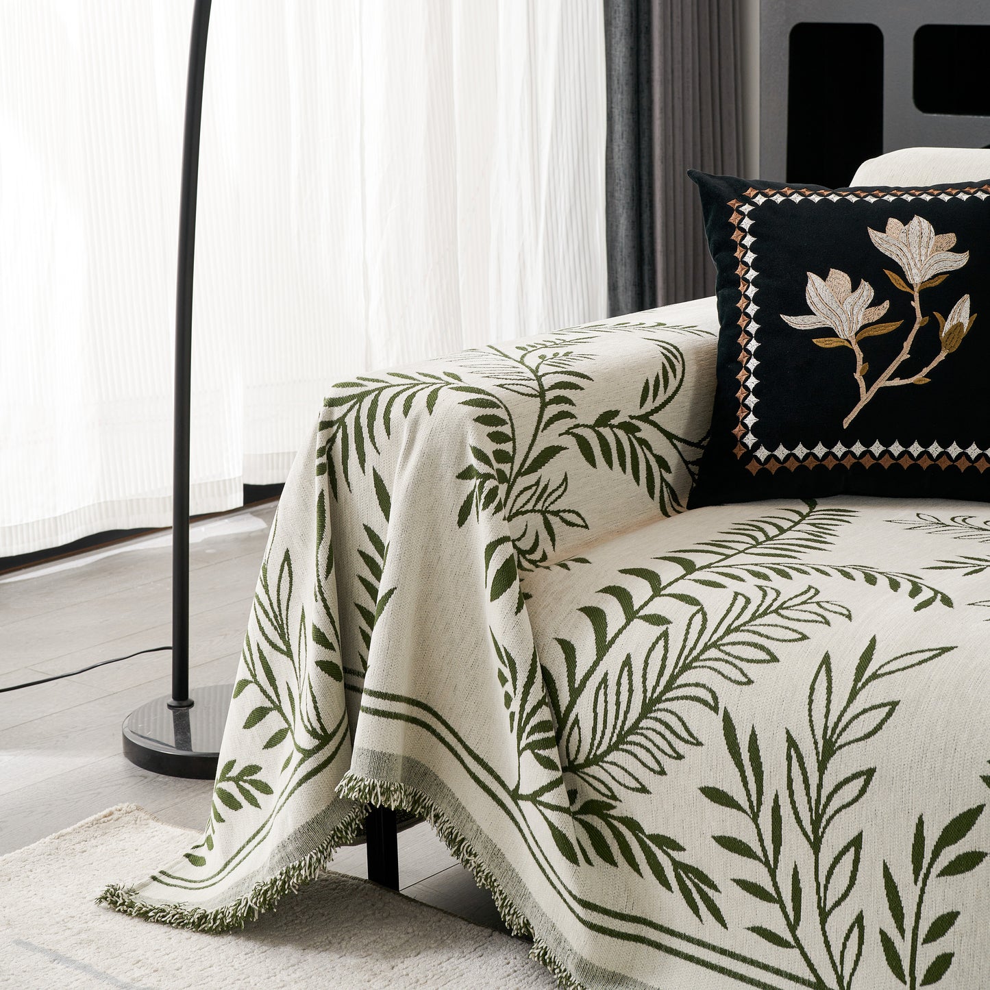 Modern Minimalist Chenille Willow Leaf Pattern Couch Cover Blanket, Luxurious Blankets for The Sofa