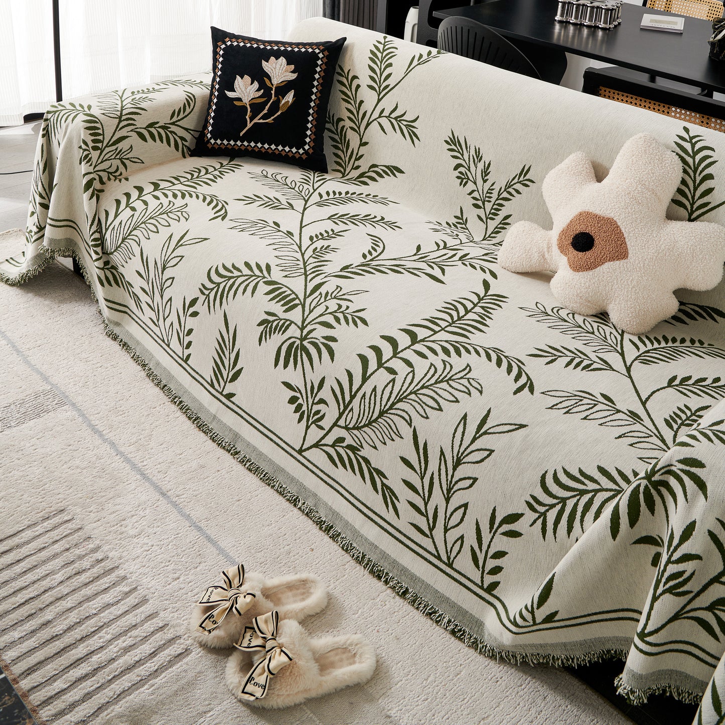 Modern Minimalist Chenille Willow Leaf Pattern Couch Cover Blanket, Luxurious Blankets for The Sofa