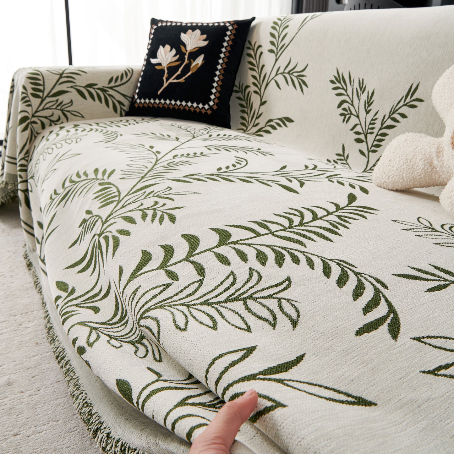 Modern Minimalist Chenille Willow Leaf Pattern Couch Cover Blanket, Luxurious Blankets for The Sofa