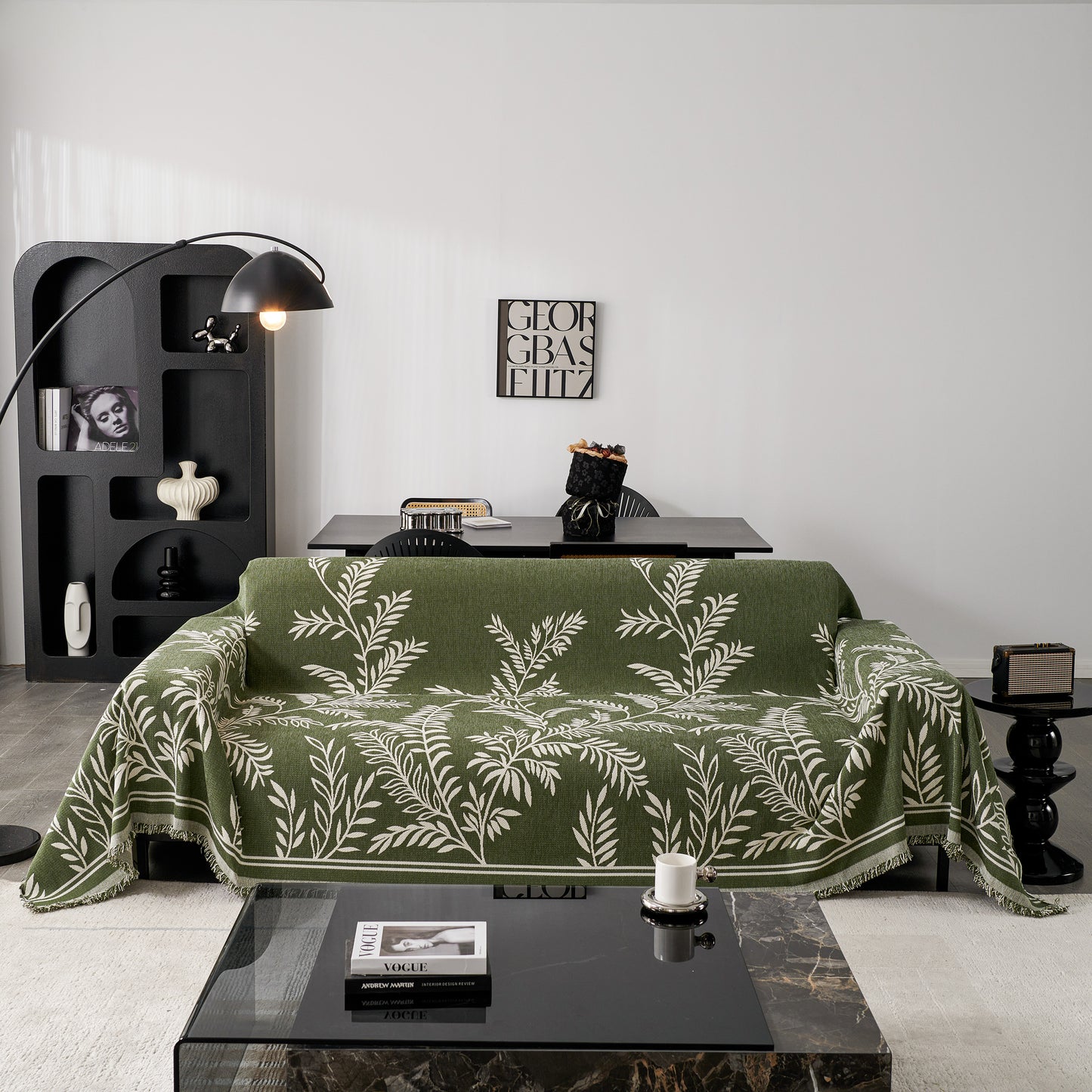 Modern Minimalist Chenille Willow Leaf Pattern Couch Cover Blanket, Luxurious Blankets for The Sofa