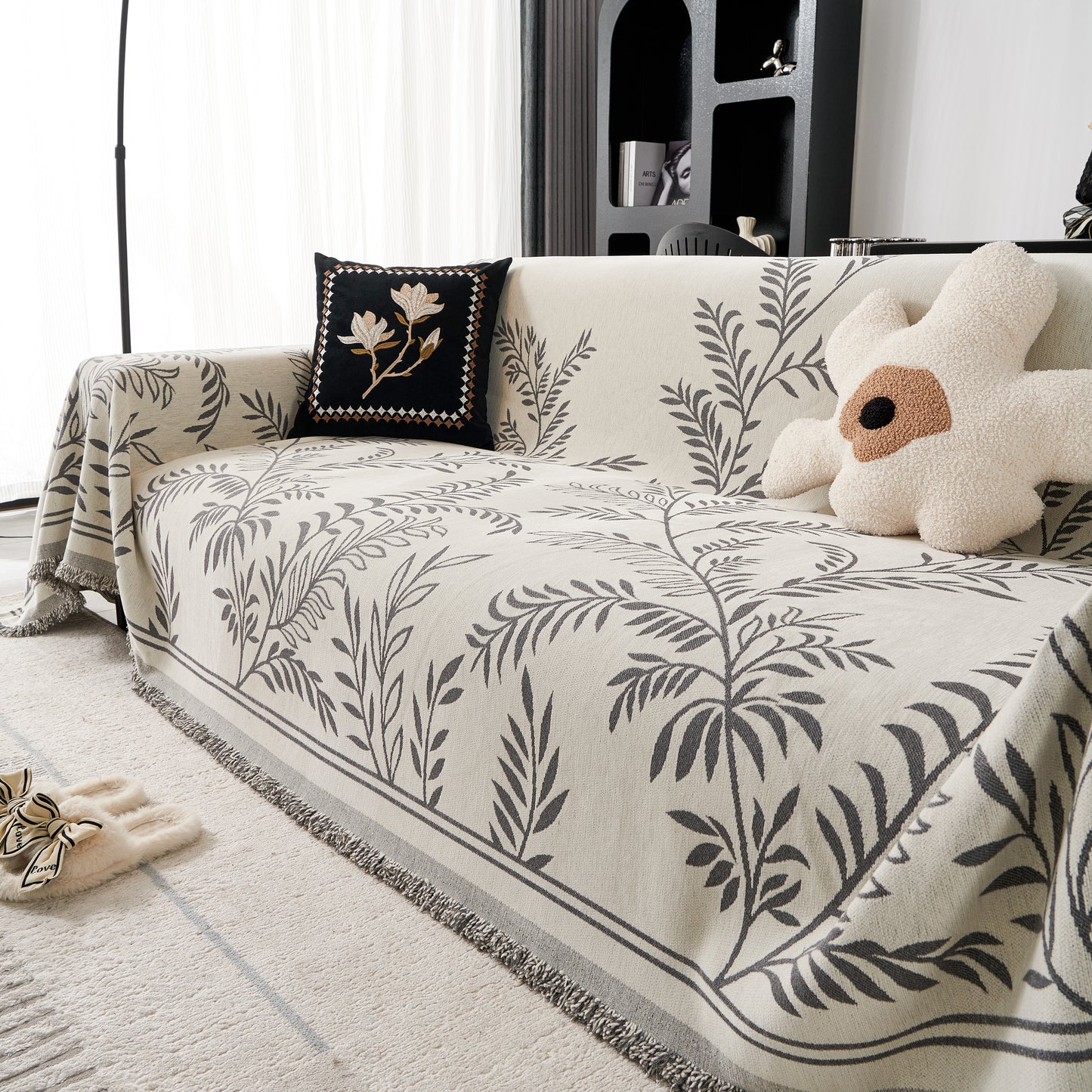 Modern Minimalist Chenille Willow Leaf Pattern Couch Cover Blanket, Luxurious Blankets for The Sofa