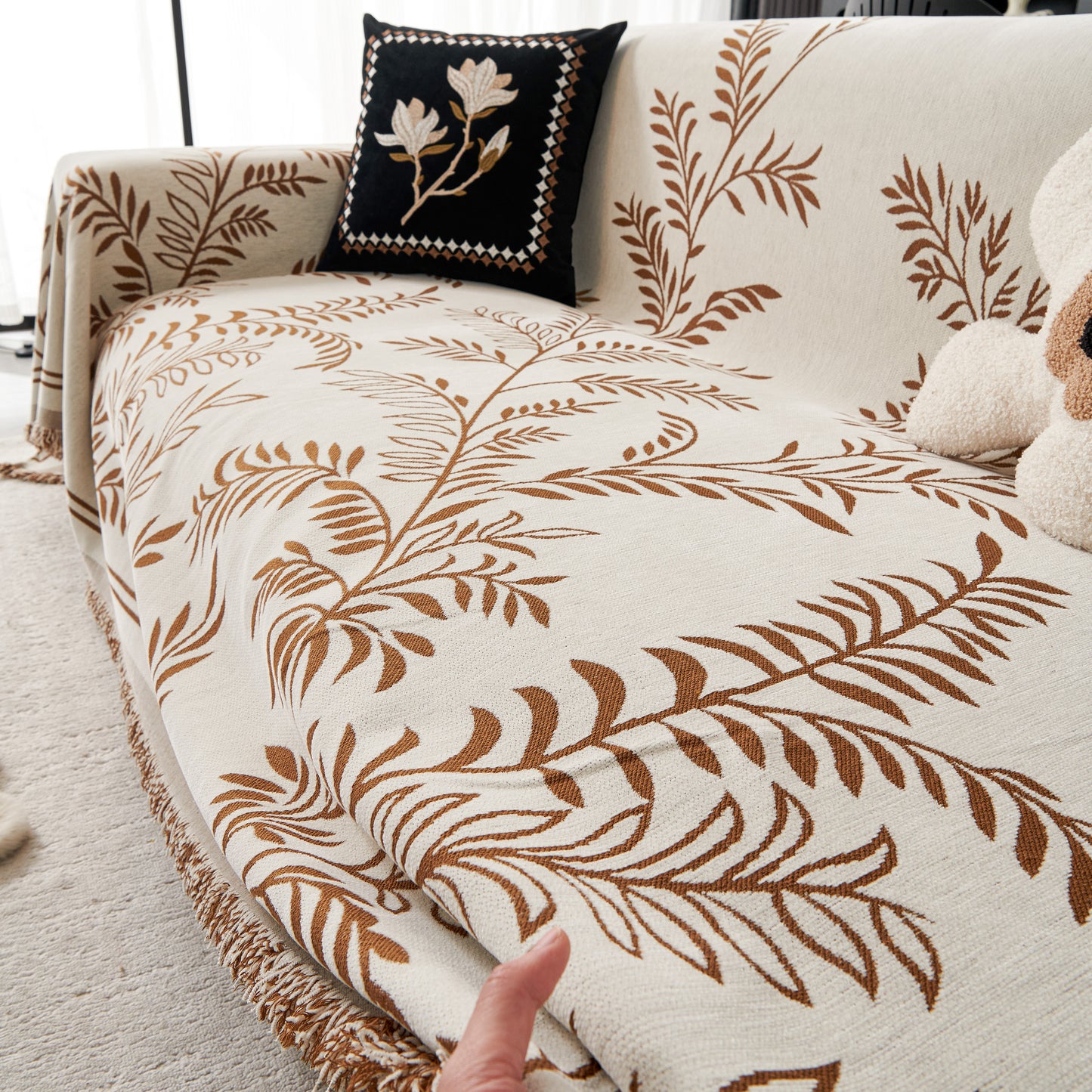 Modern Minimalist Chenille Willow Leaf Pattern Couch Cover Blanket, Luxurious Blankets for The Sofa