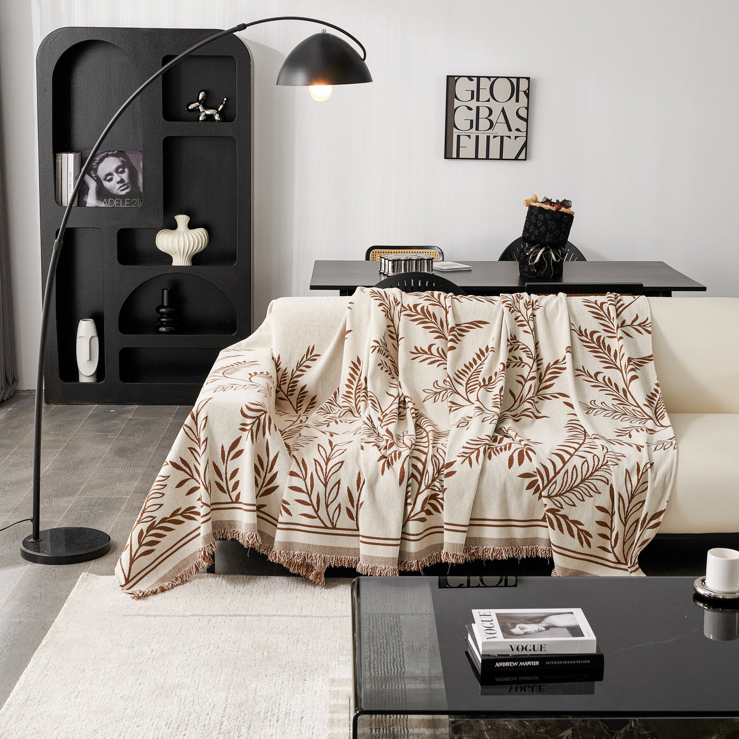 Modern Minimalist Chenille Willow Leaf Pattern Couch Cover Blanket, Luxurious Blankets for The Sofa