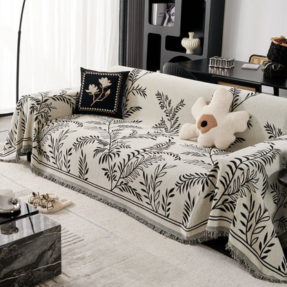 Modern Minimalist Chenille Willow Leaf Pattern Couch Cover Blanket, Luxurious Blankets for The Sofa