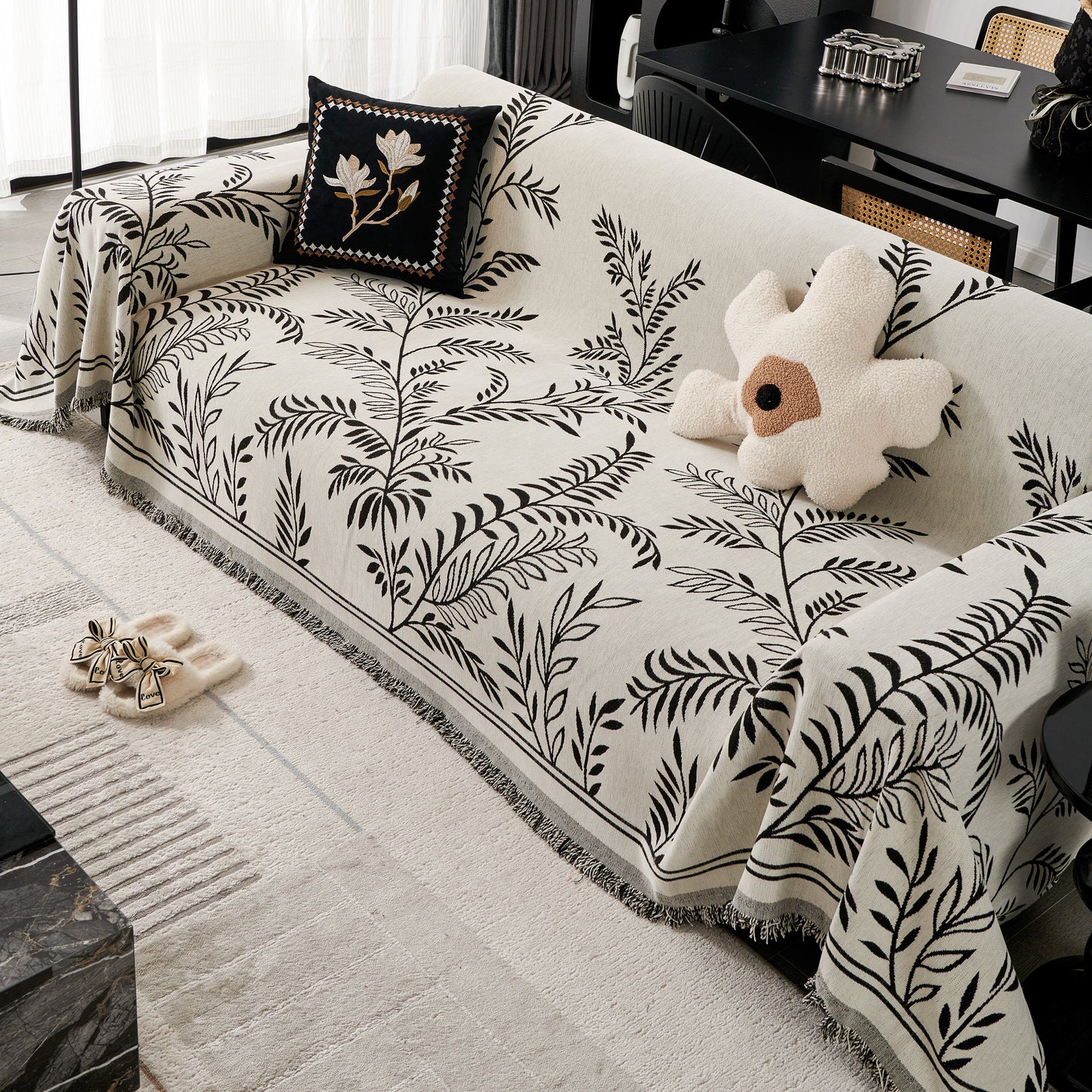 Modern Minimalist Chenille Willow Leaf Pattern Couch Cover Blanket, Luxurious Blankets for The Sofa