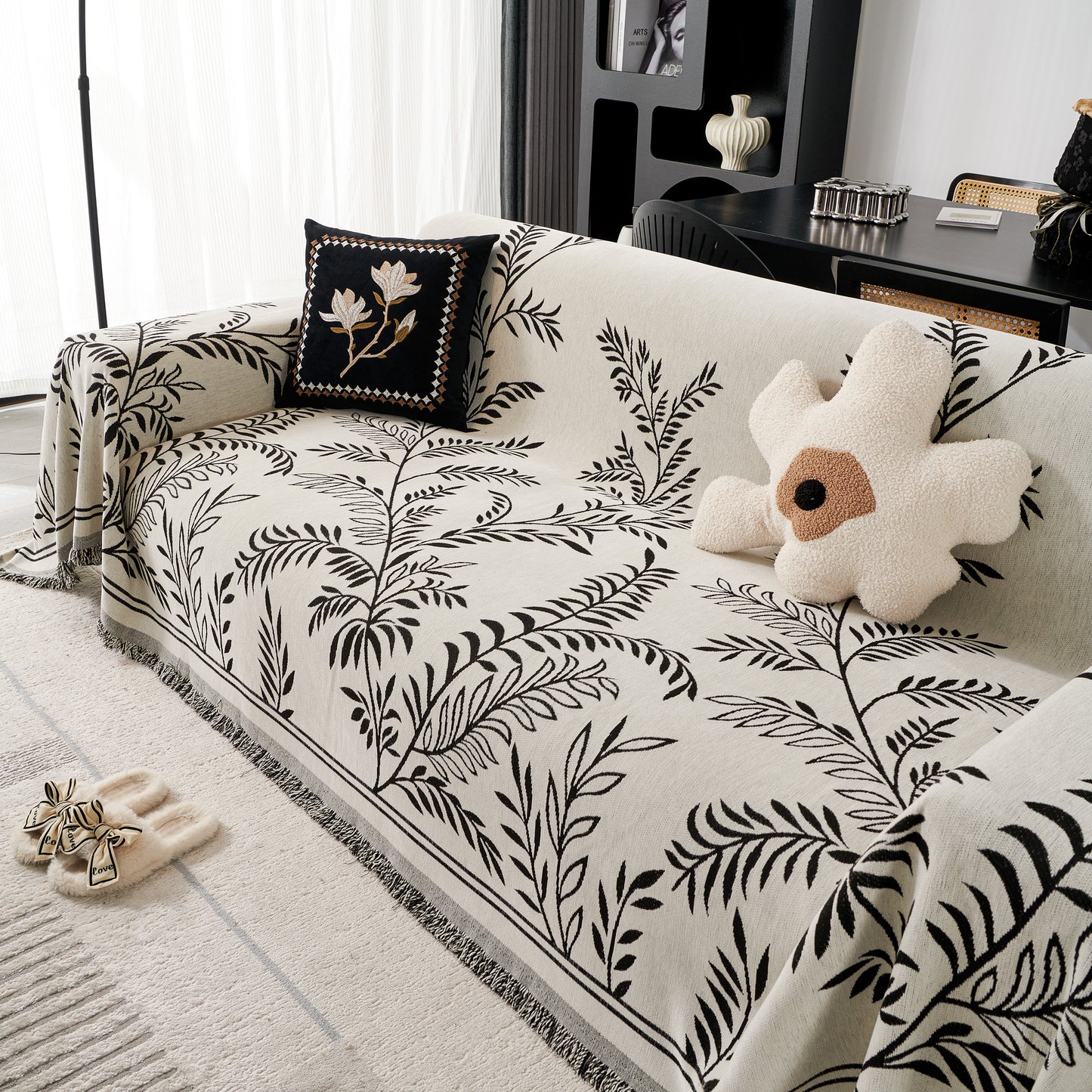 Modern Minimalist Chenille Willow Leaf Pattern Couch Cover Blanket, Luxurious Blankets for The Sofa