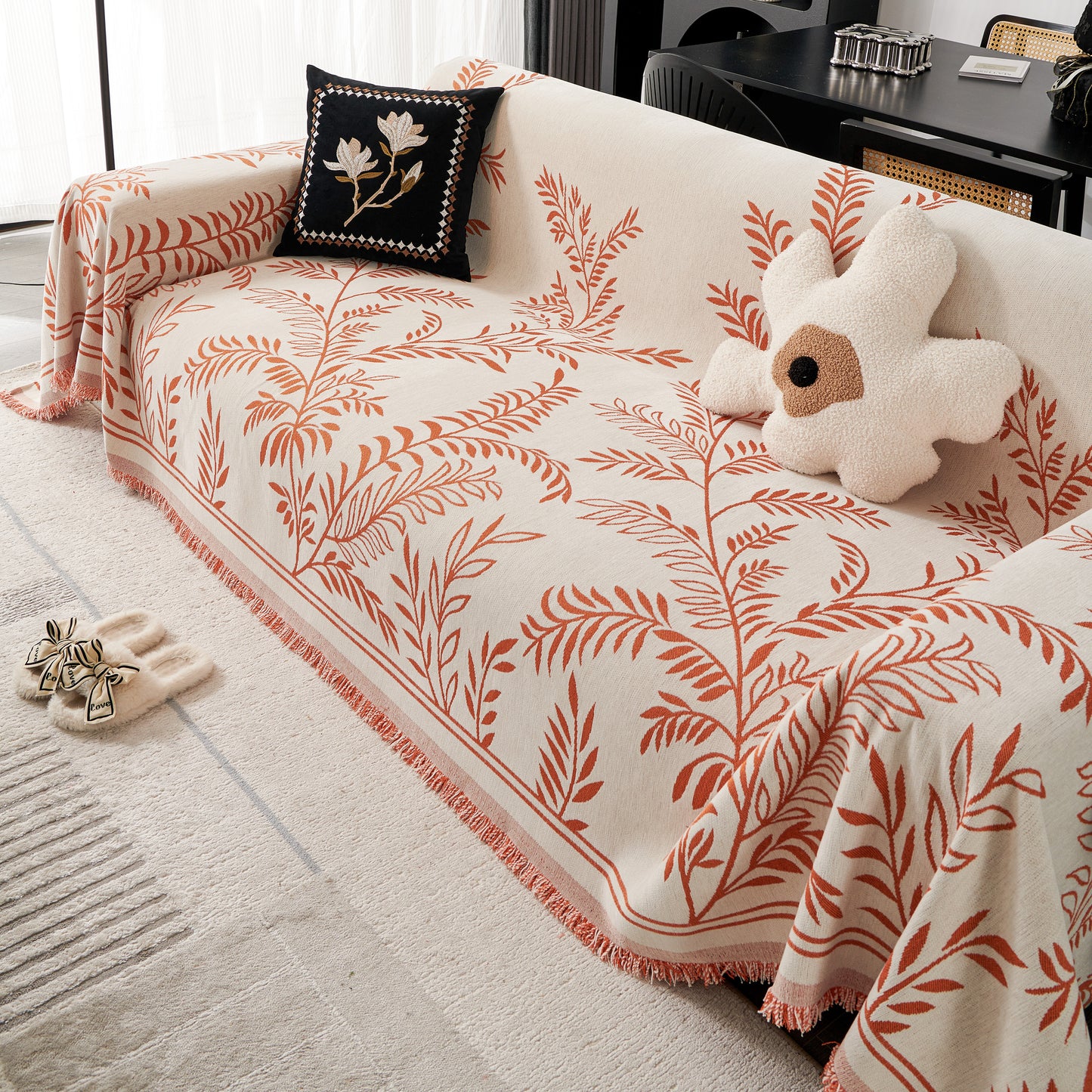 Modern Minimalist Chenille Willow Leaf Pattern Couch Cover Blanket, Luxurious Blankets for The Sofa