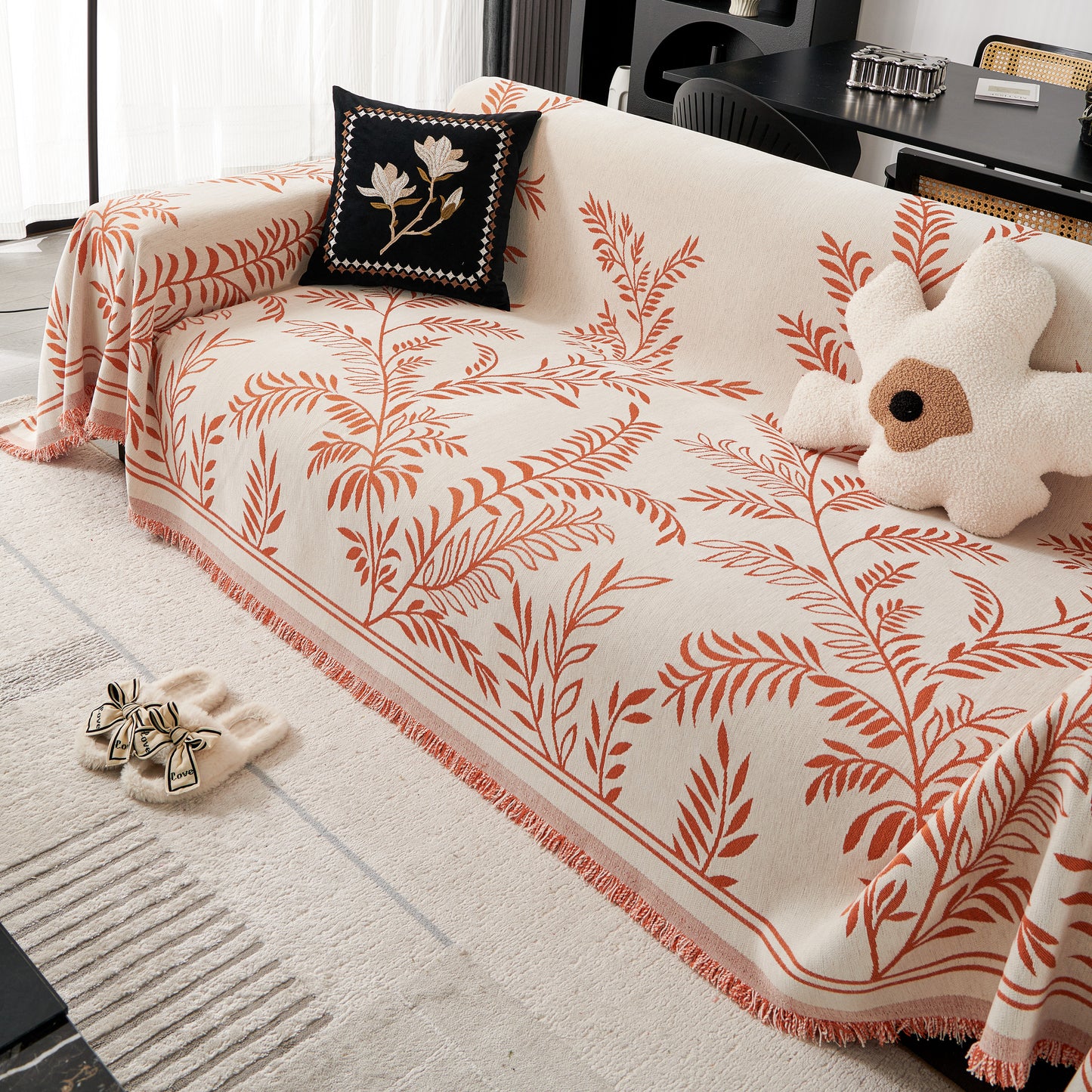 Modern Minimalist Chenille Willow Leaf Pattern Couch Cover Blanket, Luxurious Blankets for The Sofa