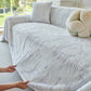 Plush Faux Rabbit Fur Warm Sofa Cover with Waves Jacquard Textured Throw Blankets for Couch