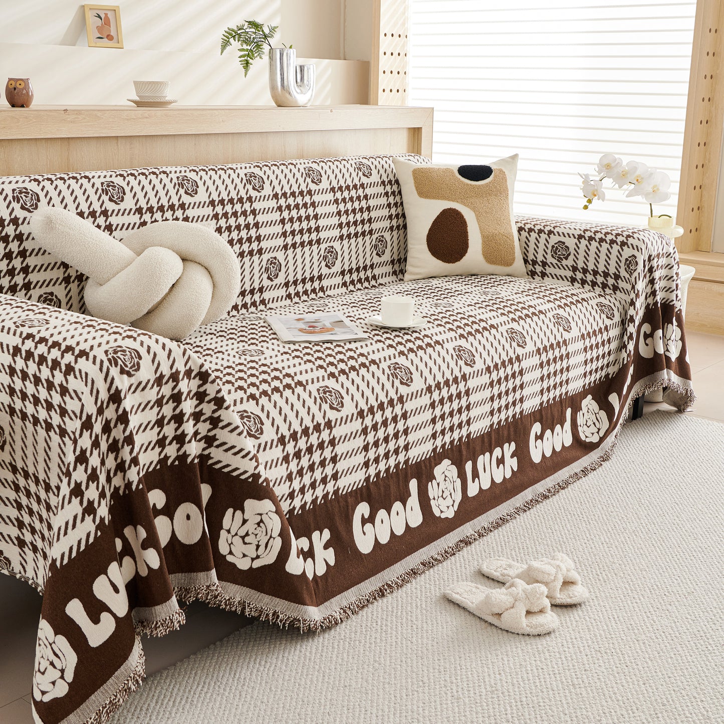 Chenille Houndstooth Sofa Cover, Throw Blankets for Couch, Cozy and Modern Couch Covers for Cats