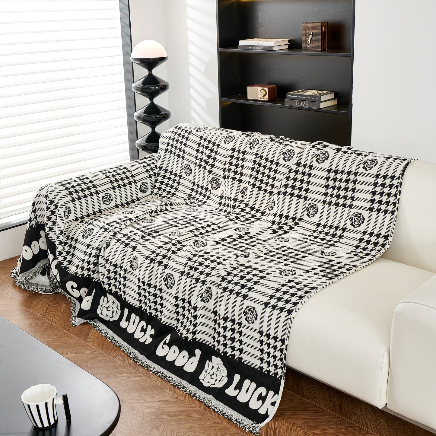 Chenille Houndstooth Sofa Cover, Throw Blankets for Couch, Cozy and Modern Couch Covers for Cats