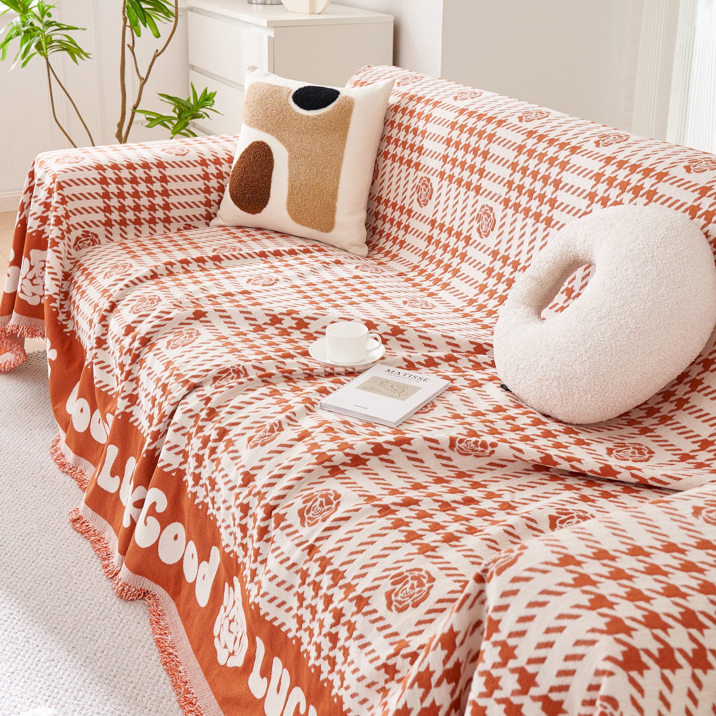 Chenille Houndstooth Sofa Cover, Throw Blankets for Couch, Cozy and Modern Couch Covers for Cats