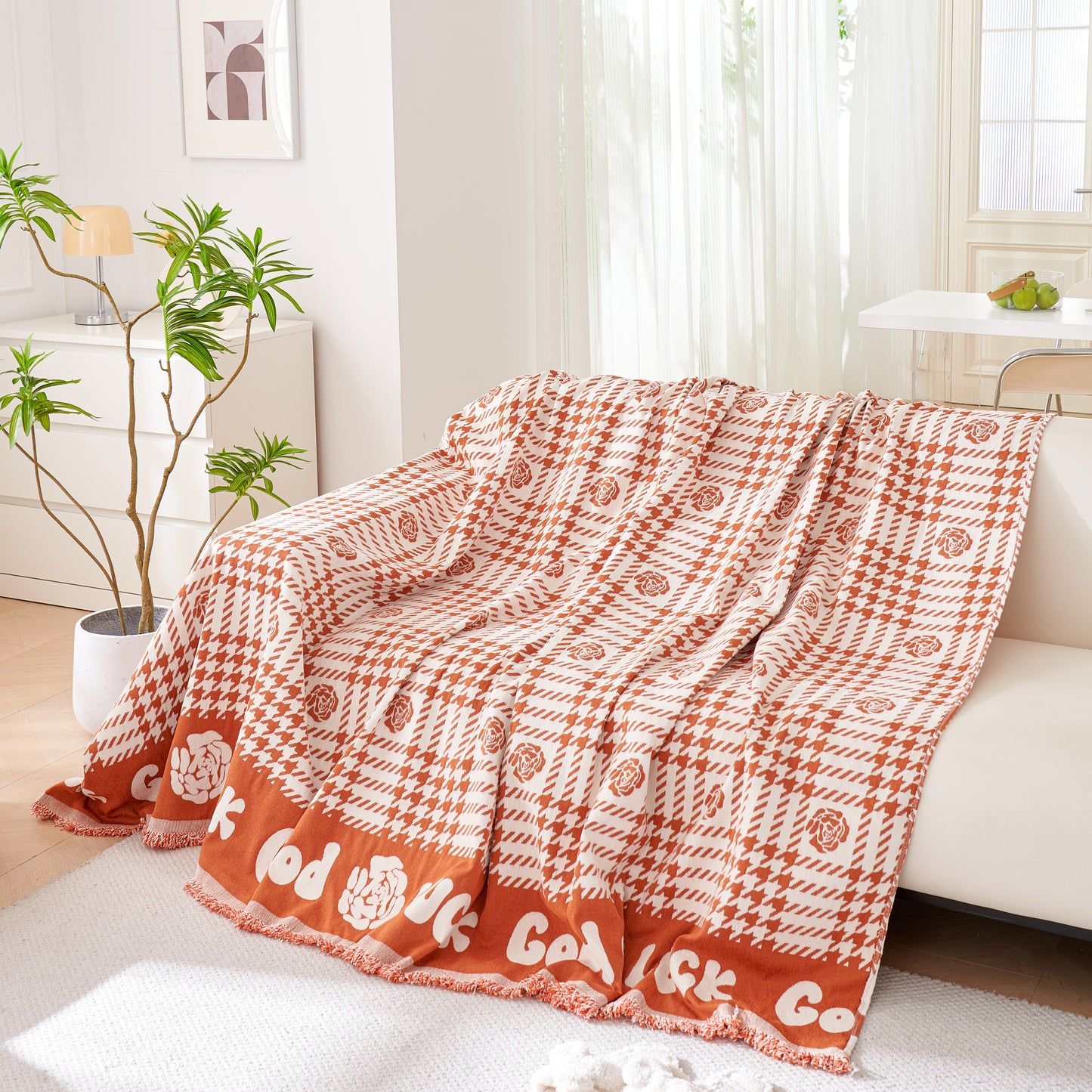 Chenille Houndstooth Sofa Cover, Throw Blankets for Couch, Cozy and Modern Couch Covers for Cats