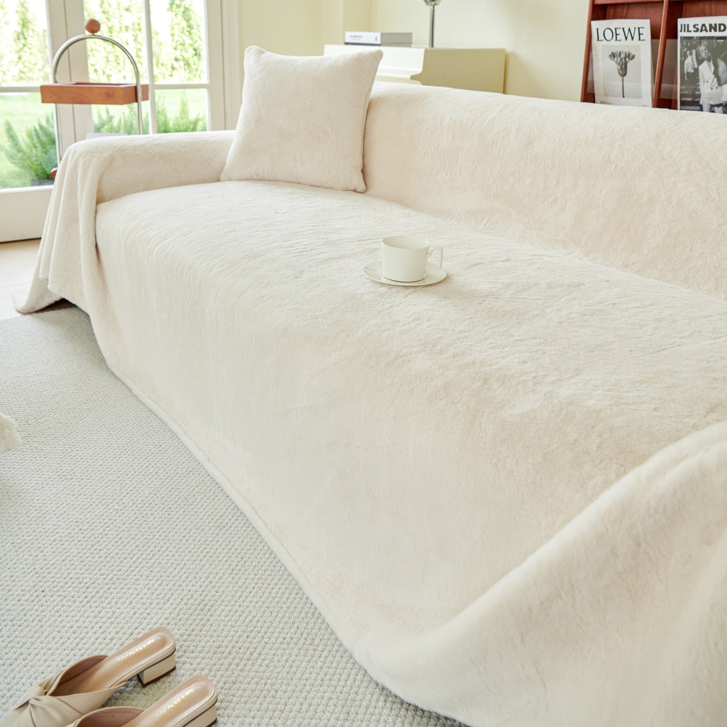 Faux Rabbit Fur Smooth Plush Comfy Couch Covers, Soft Thicked Durable Blankets and Throws for Sofas