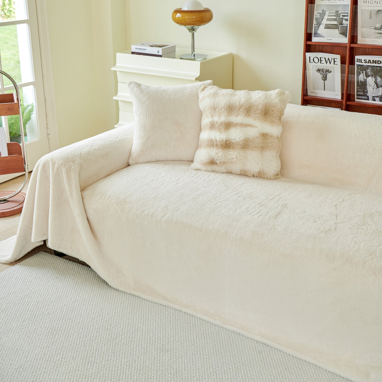 Faux Rabbit Fur Smooth Plush Comfy Couch Covers, Soft Thicked Durable Blankets and Throws for Sofas