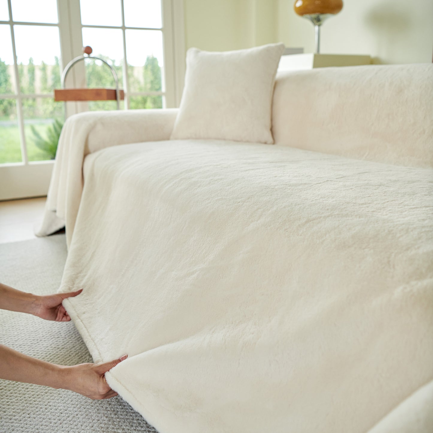 Faux Rabbit Fur Smooth Plush Comfy Couch Covers, Soft Thicked Durable Blankets and Throws for Sofas