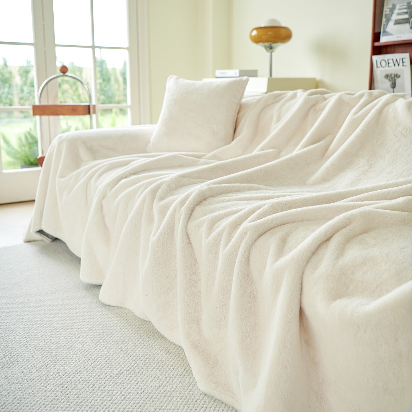 Faux Rabbit Fur Smooth Plush Comfy Couch Covers, Soft Thicked Durable Blankets and Throws for Sofas