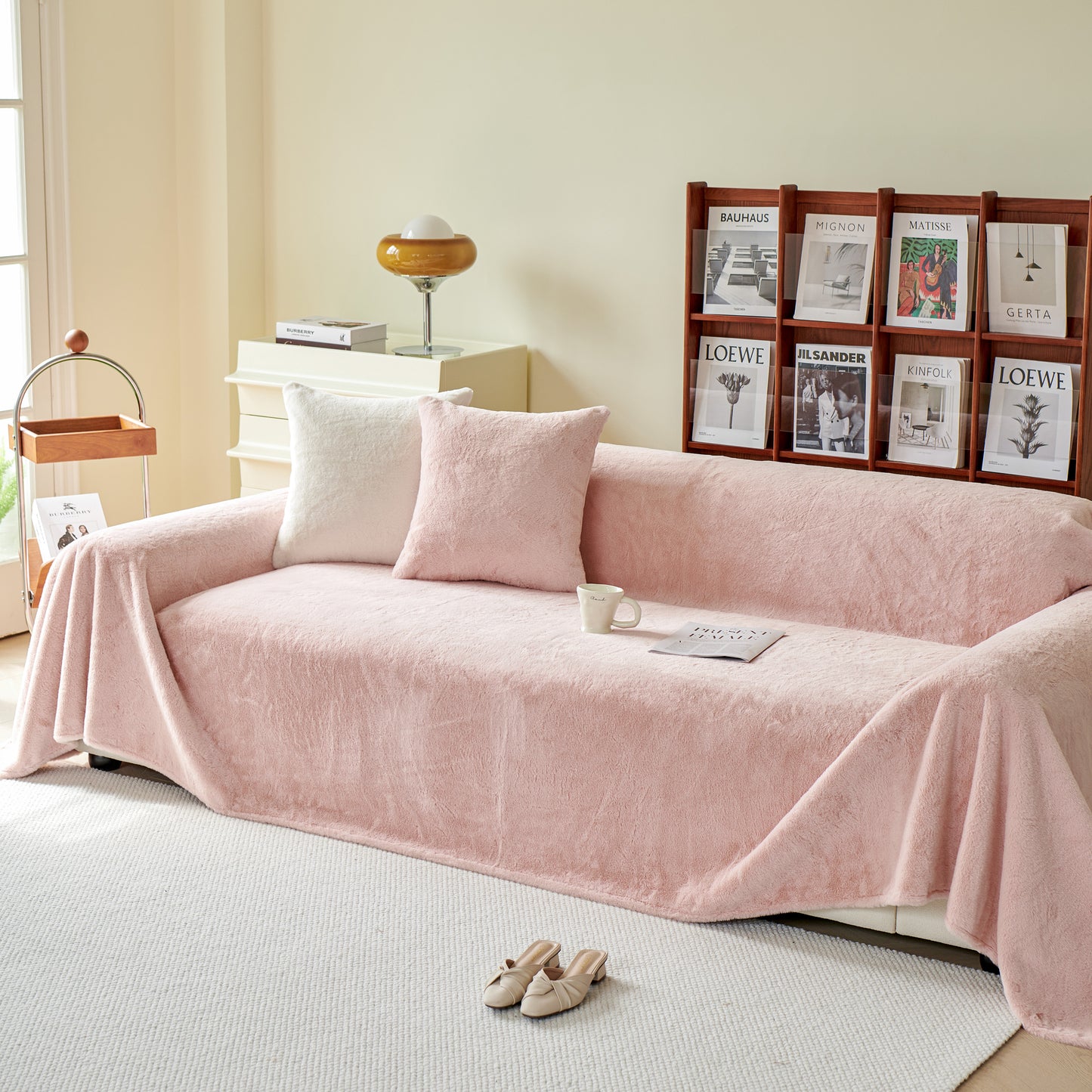 Faux Rabbit Fur Smooth Plush Comfy Couch Covers, Soft Thicked Durable Blankets and Throws for Sofas