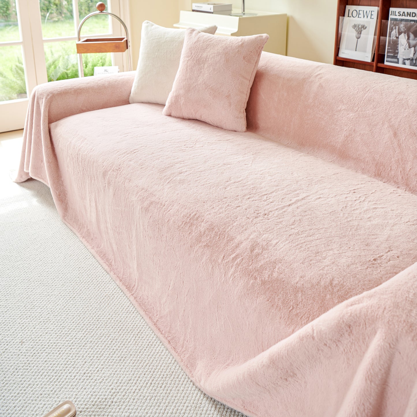 Faux Rabbit Fur Smooth Plush Comfy Couch Covers, Soft Thicked Durable Blankets and Throws for Sofas