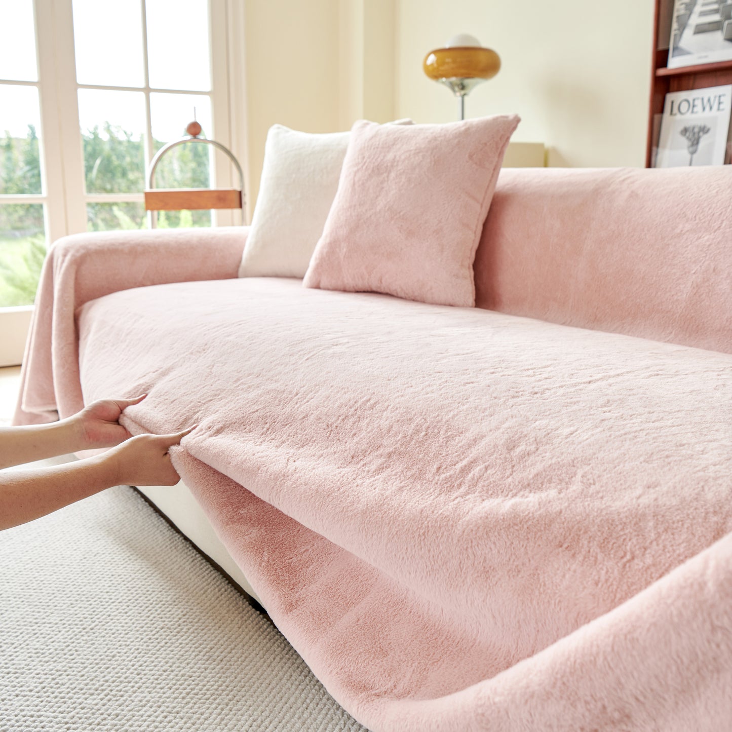 Faux Rabbit Fur Smooth Plush Comfy Couch Covers, Soft Thicked Durable Blankets and Throws for Sofas