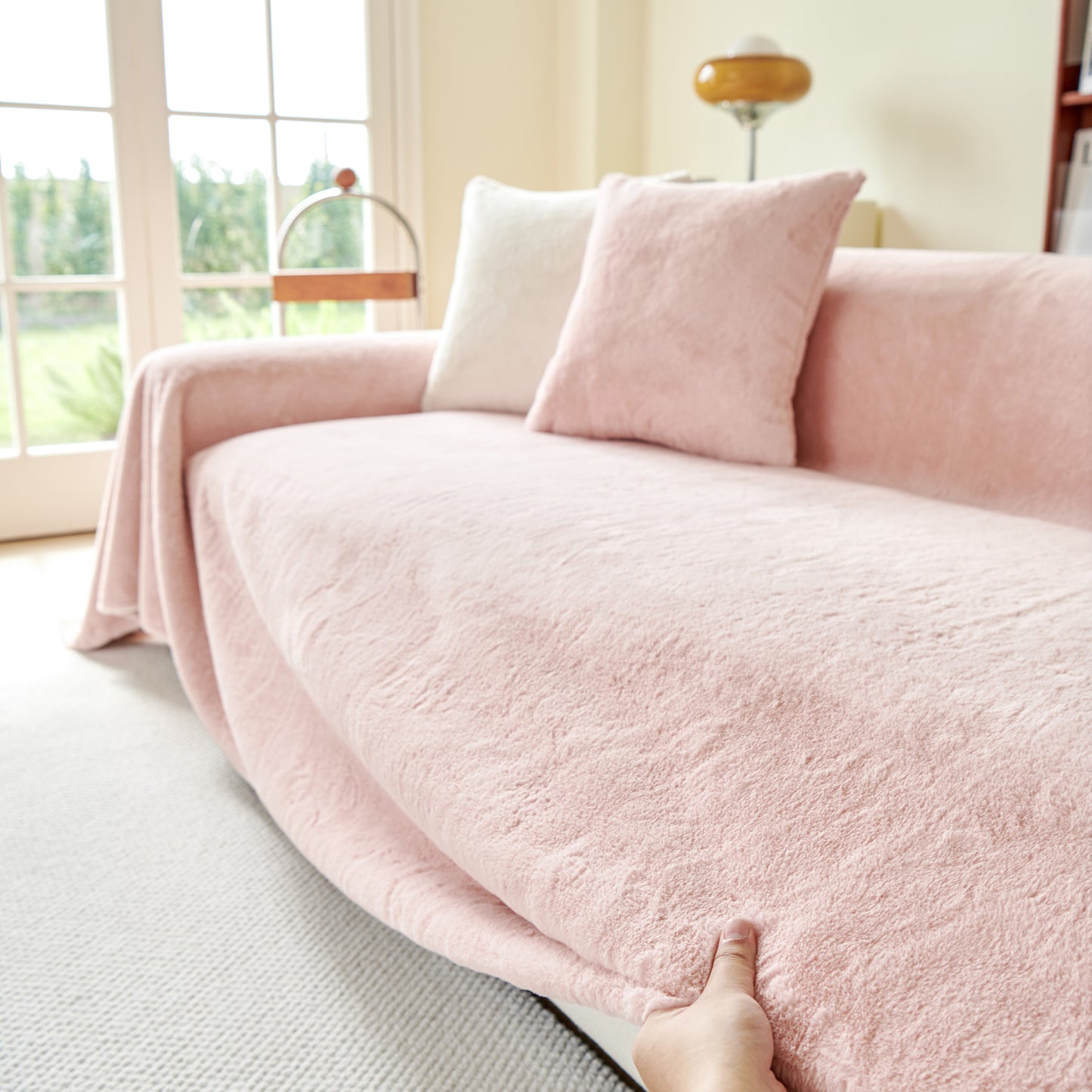 Faux Rabbit Fur Smooth Plush Comfy Couch Covers, Soft Thicked Durable Blankets and Throws for Sofas