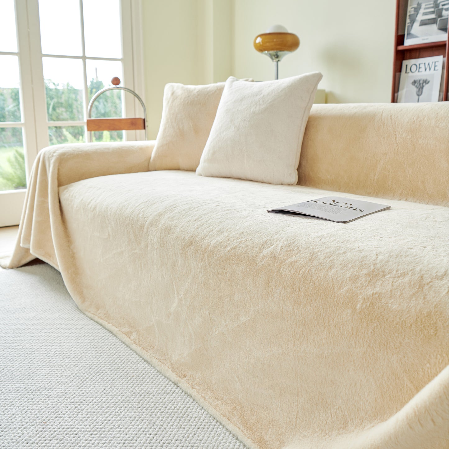 Faux Rabbit Fur Smooth Plush Comfy Couch Covers, Soft Thicked Durable Blankets and Throws for Sofas