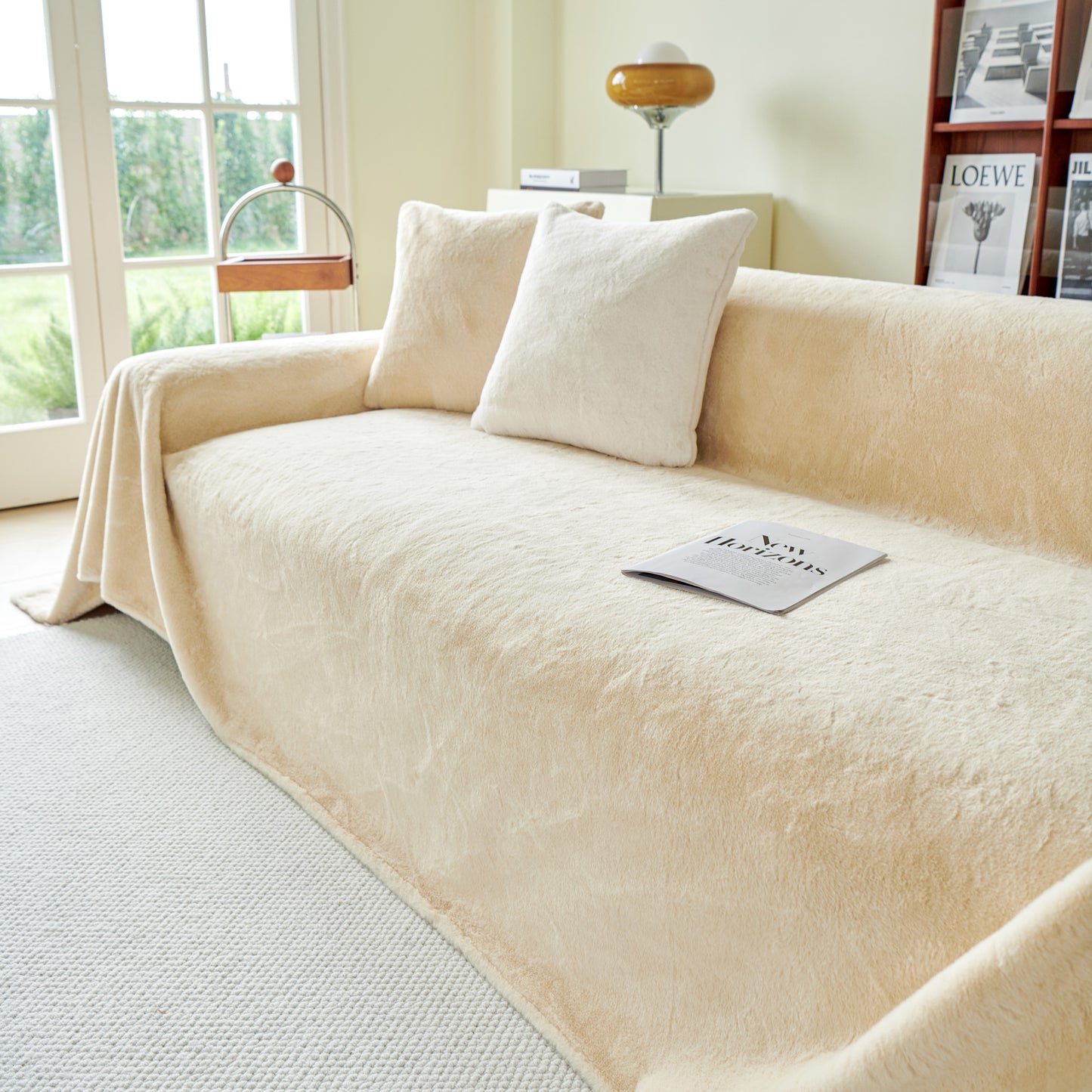 Faux Rabbit Fur Smooth Plush Comfy Couch Covers, Soft Thicked Durable Blankets and Throws for Sofas