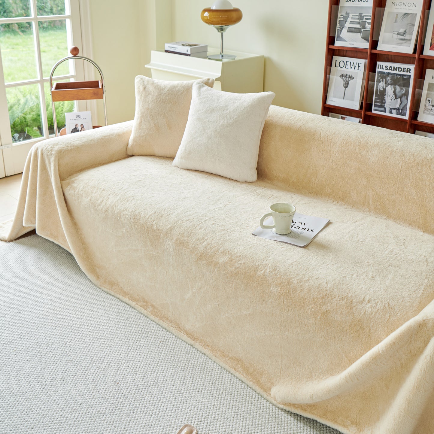 Faux Rabbit Fur Smooth Plush Comfy Couch Covers, Soft Thicked Durable Blankets and Throws for Sofas