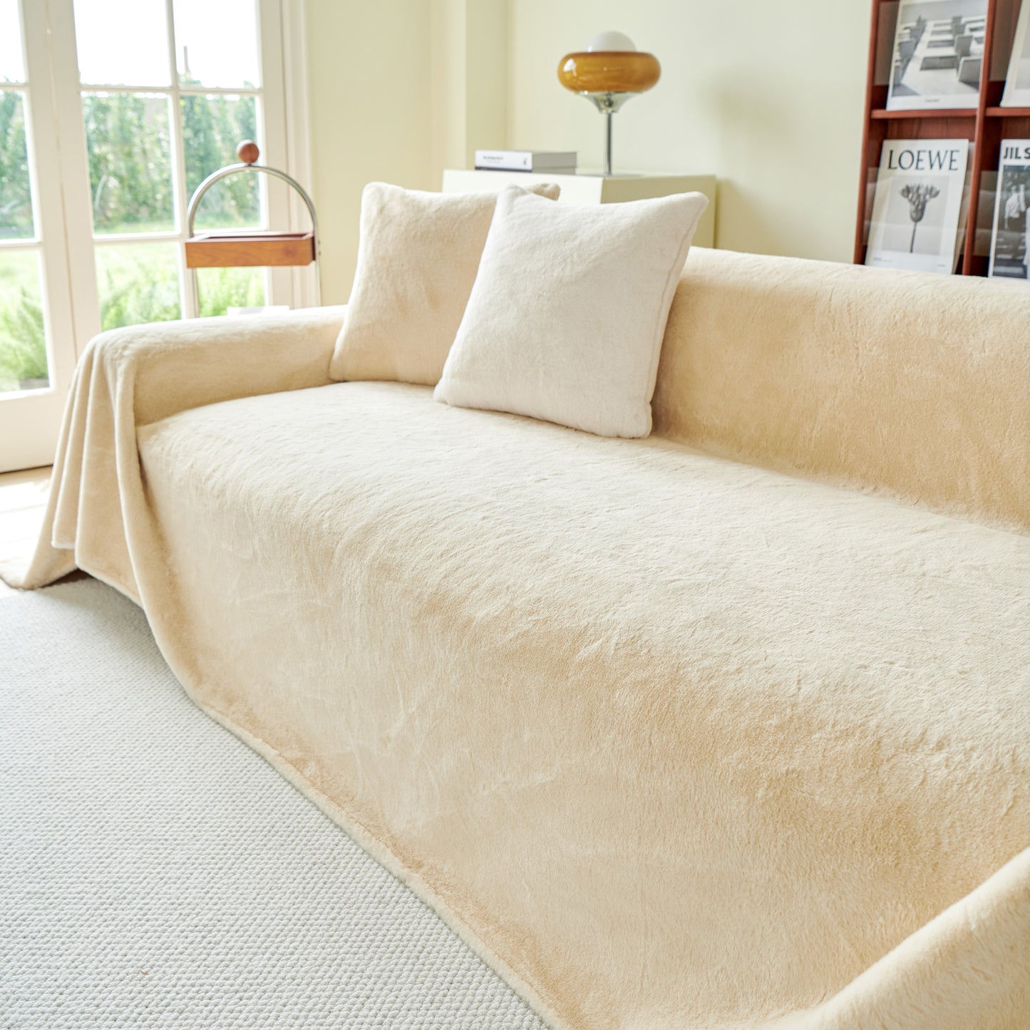 Faux Rabbit Fur Smooth Plush Comfy Couch Covers, Soft Thicked Durable Blankets and Throws for Sofas