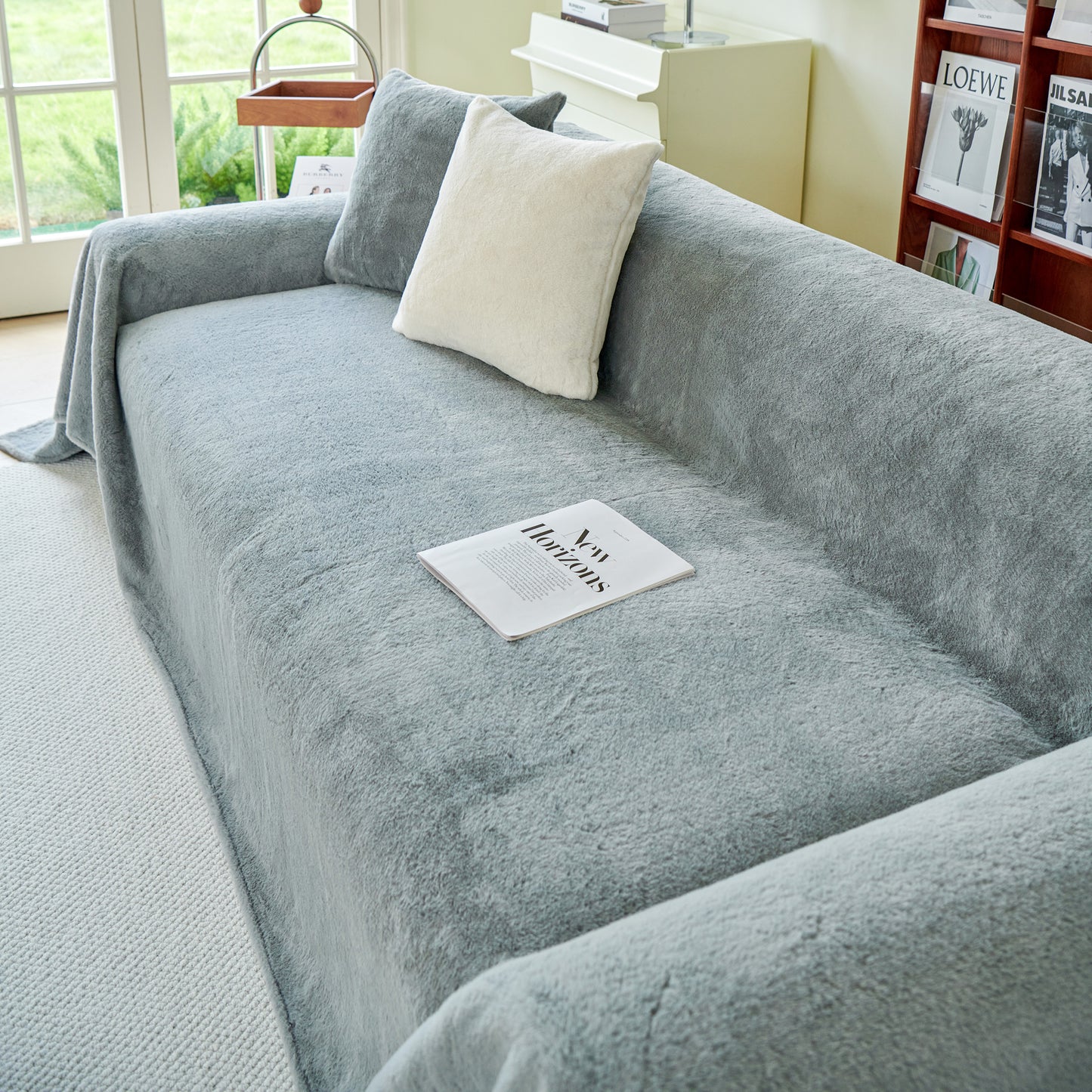 Faux Rabbit Fur Smooth Plush Comfy Couch Covers, Soft Thicked Durable Blankets and Throws for Sofas