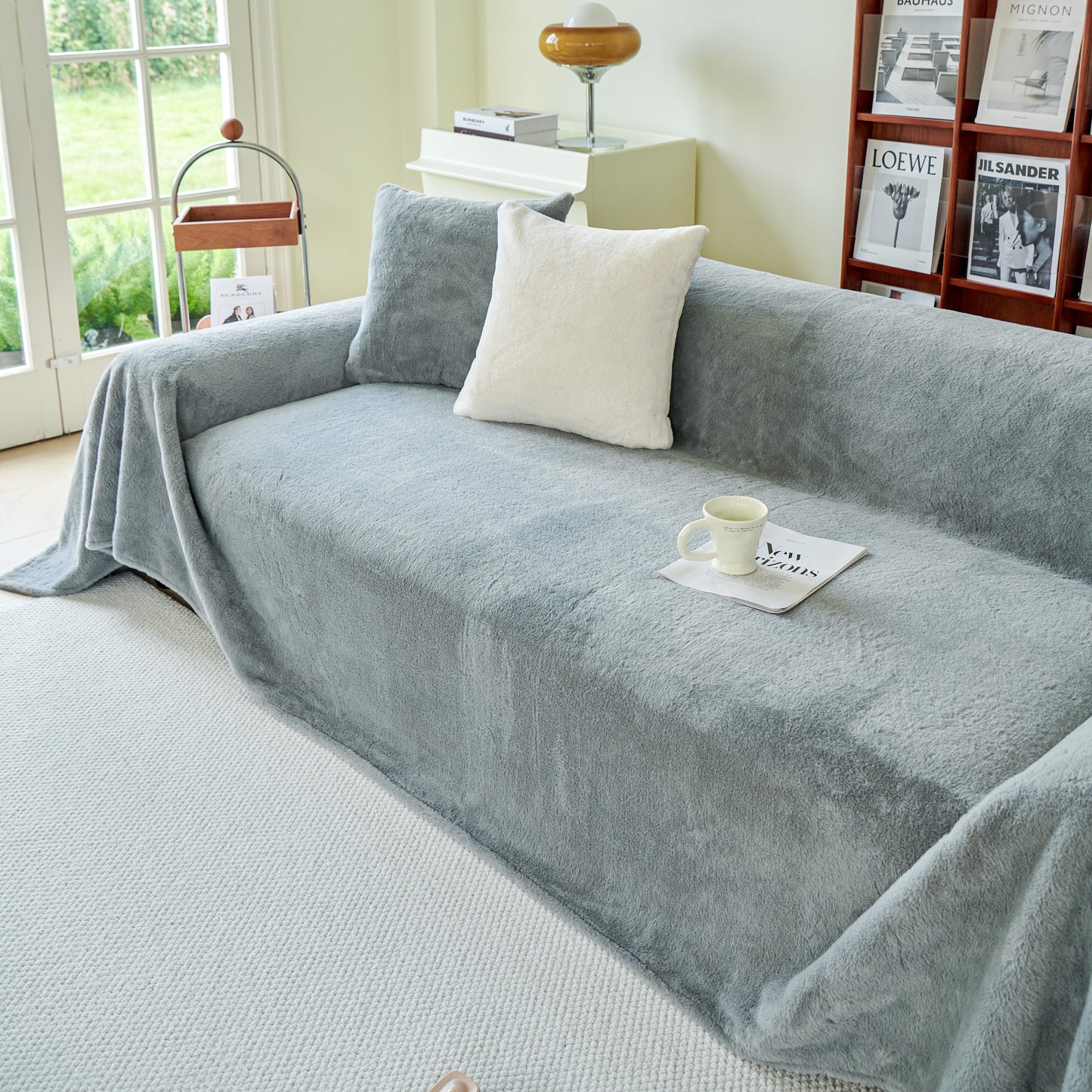 Faux Rabbit Fur Smooth Plush Comfy Couch Covers, Soft Thicked Durable Blankets and Throws for Sofas