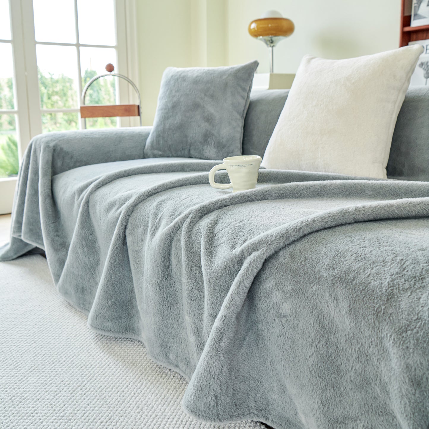 Faux Rabbit Fur Smooth Plush Comfy Couch Covers, Soft Thicked Durable Blankets and Throws for Sofas