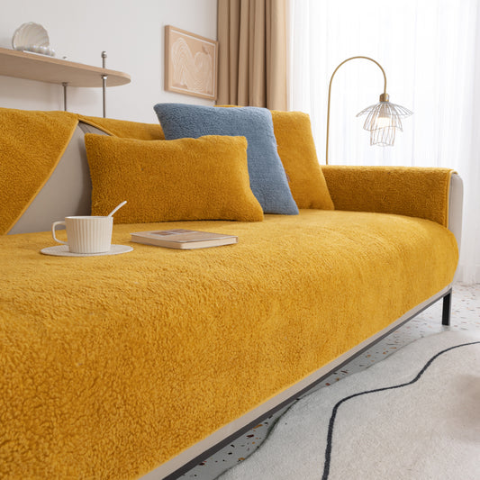 Non-slip Faux Lambswool Solid Sofa Towels, Chic Thickened Plush Anti Slip Sofa Covers