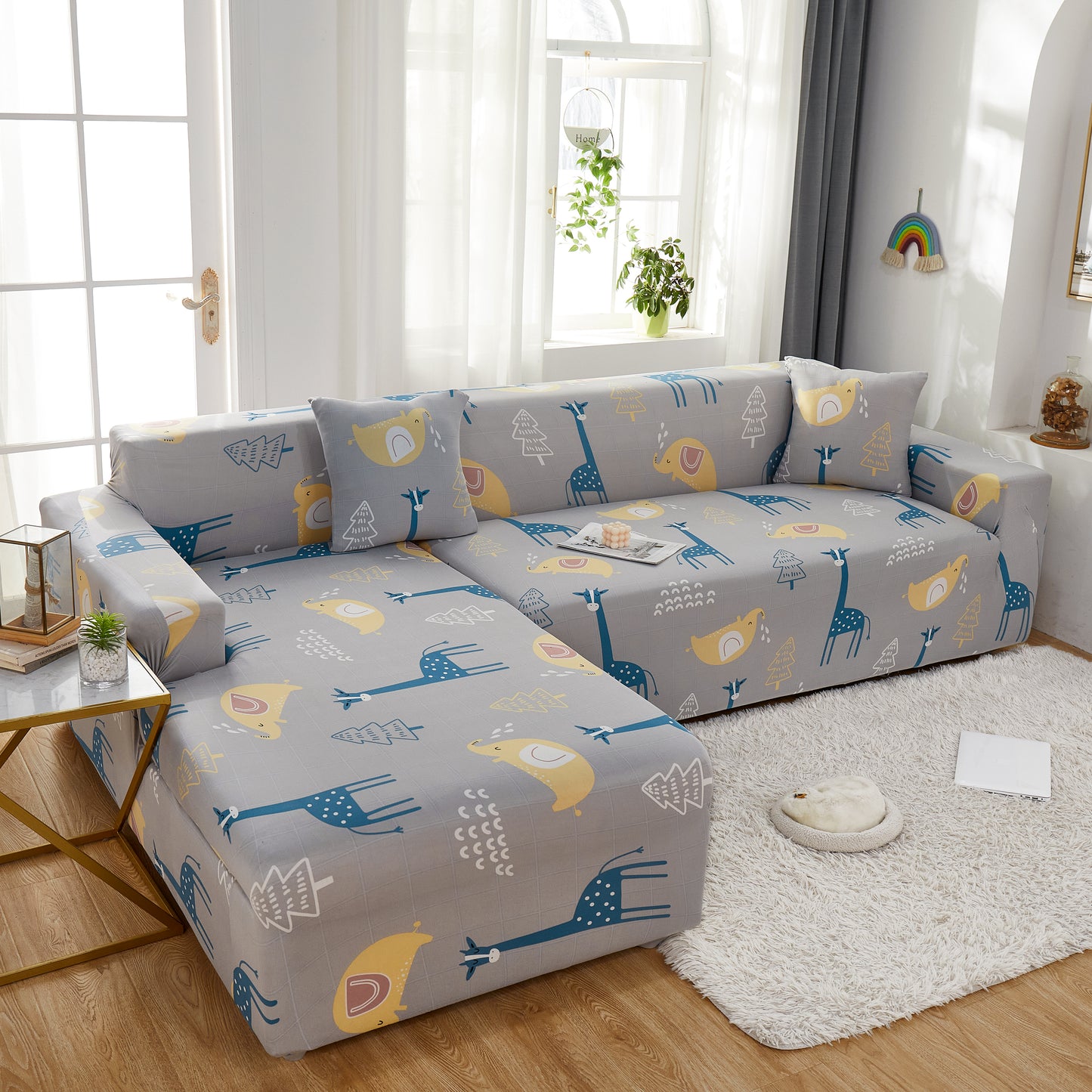 Stretch Slipcover for L Shape Sectional Sofa, Durable & Washable Furniture Protector with Elastic Bottom - Great for Pets & Kids