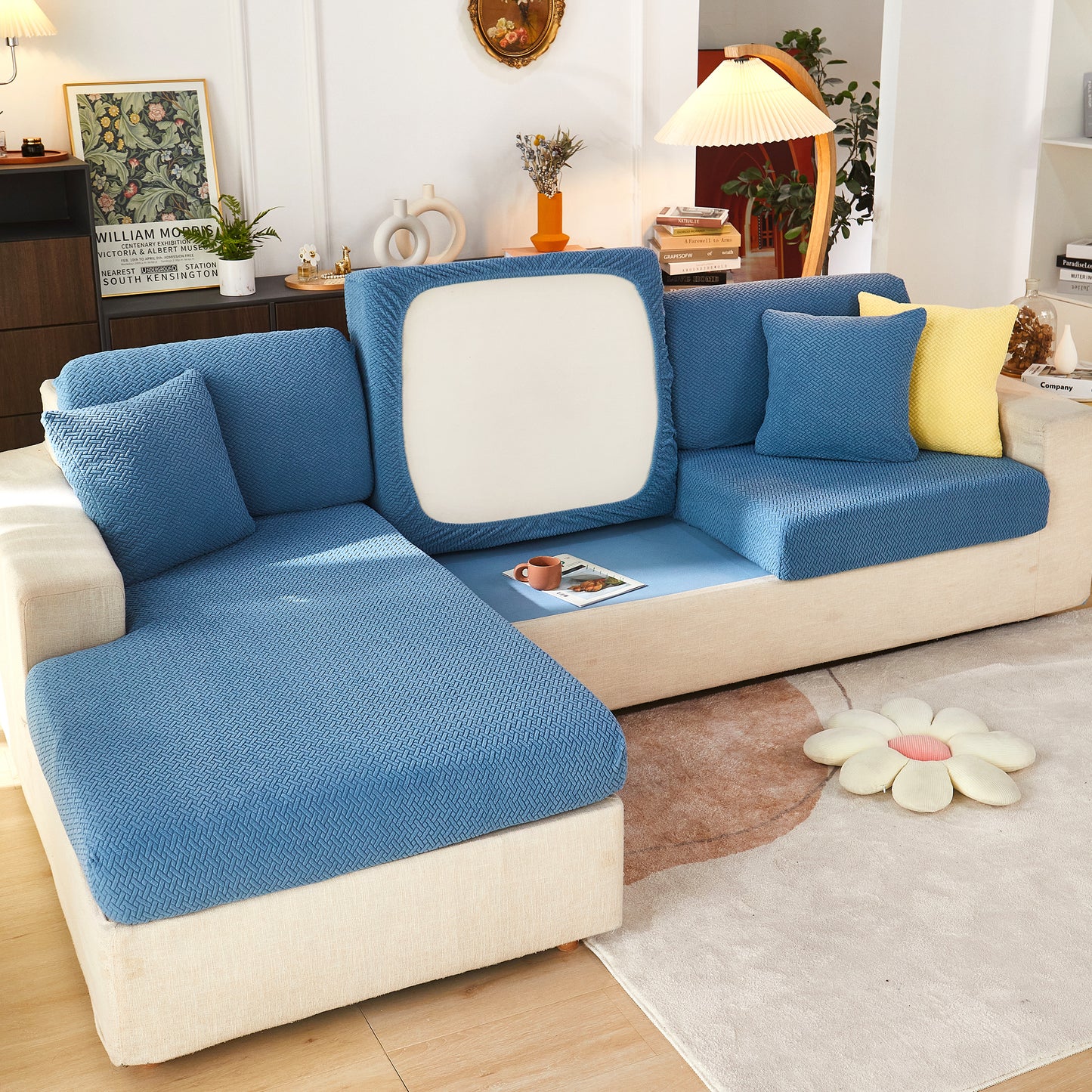 Universal Stretch Sofa Slipcover for L-Shaped Sectional Couch, Chaise, and Separate Cushion Covers