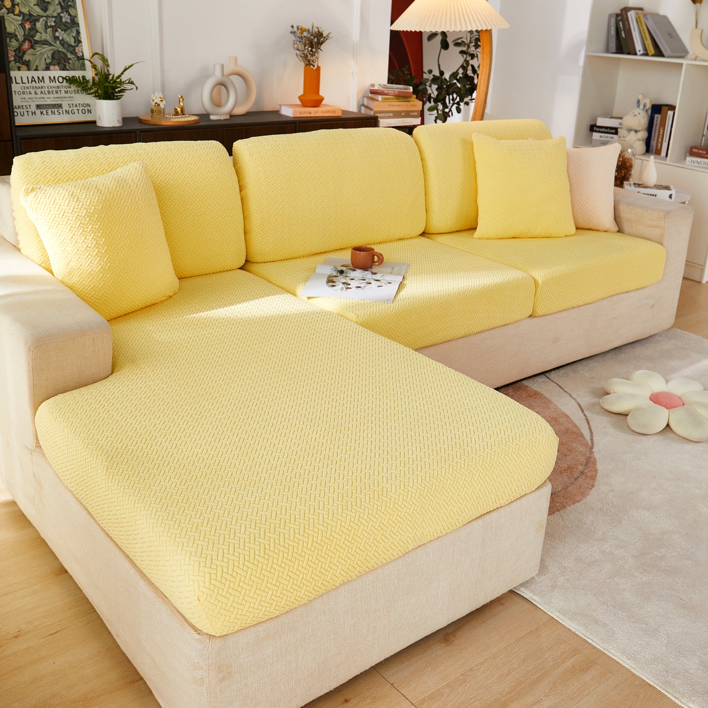 Universal Stretch Sofa Slipcover for L-Shaped Sectional Couch, Chaise, and Separate Cushion Covers