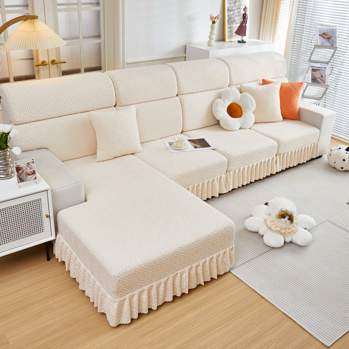 Stretch Sofa Covers with Skirt for Couch Seat and Cushion, Chaise, Sectional, 1/2/3/4 Seater Sofas