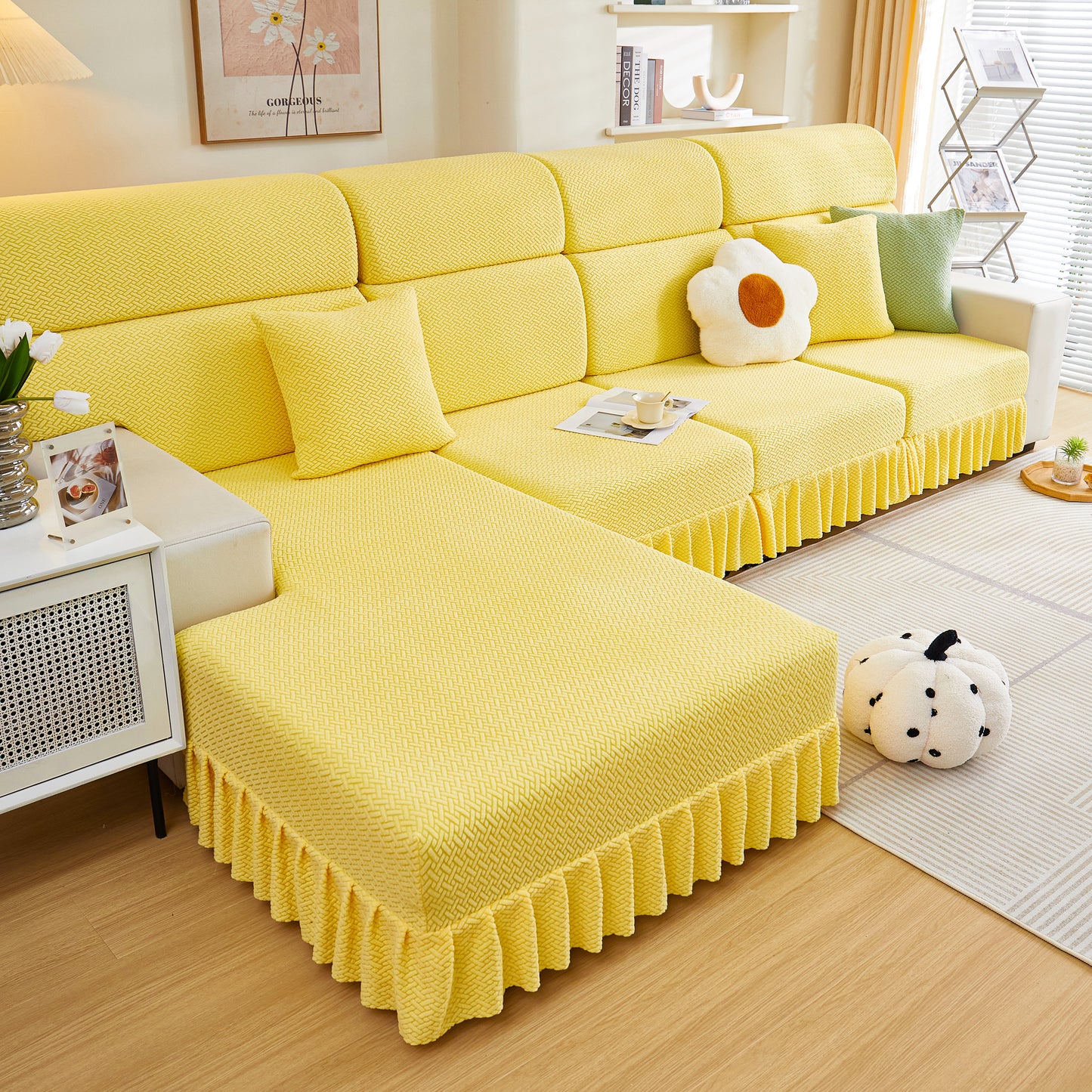 Tailored Sofa Cushion Covers Stretch Couch Seat Covers  with Skirt for Sectional Sofas