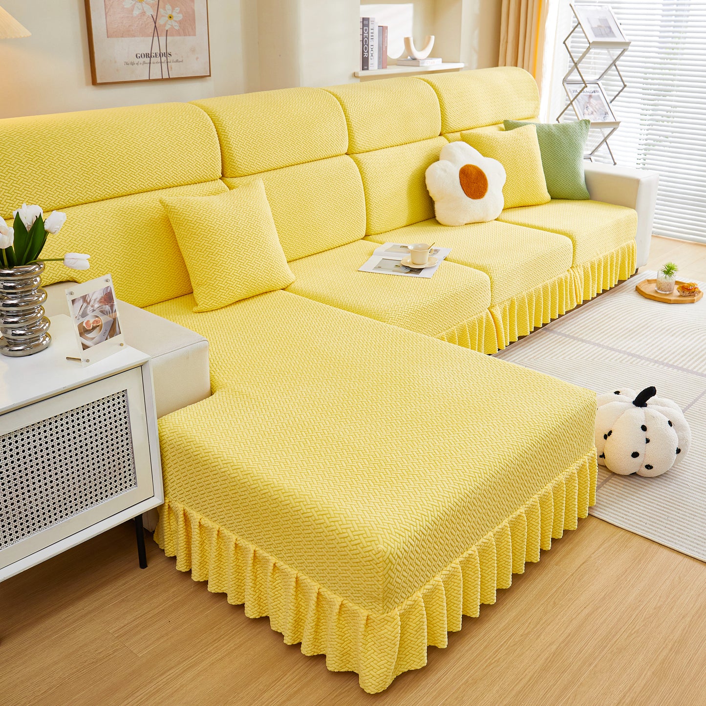 Tailored Sofa Cushion Covers Stretch Couch Seat Covers  with Skirt for Sectional Sofas