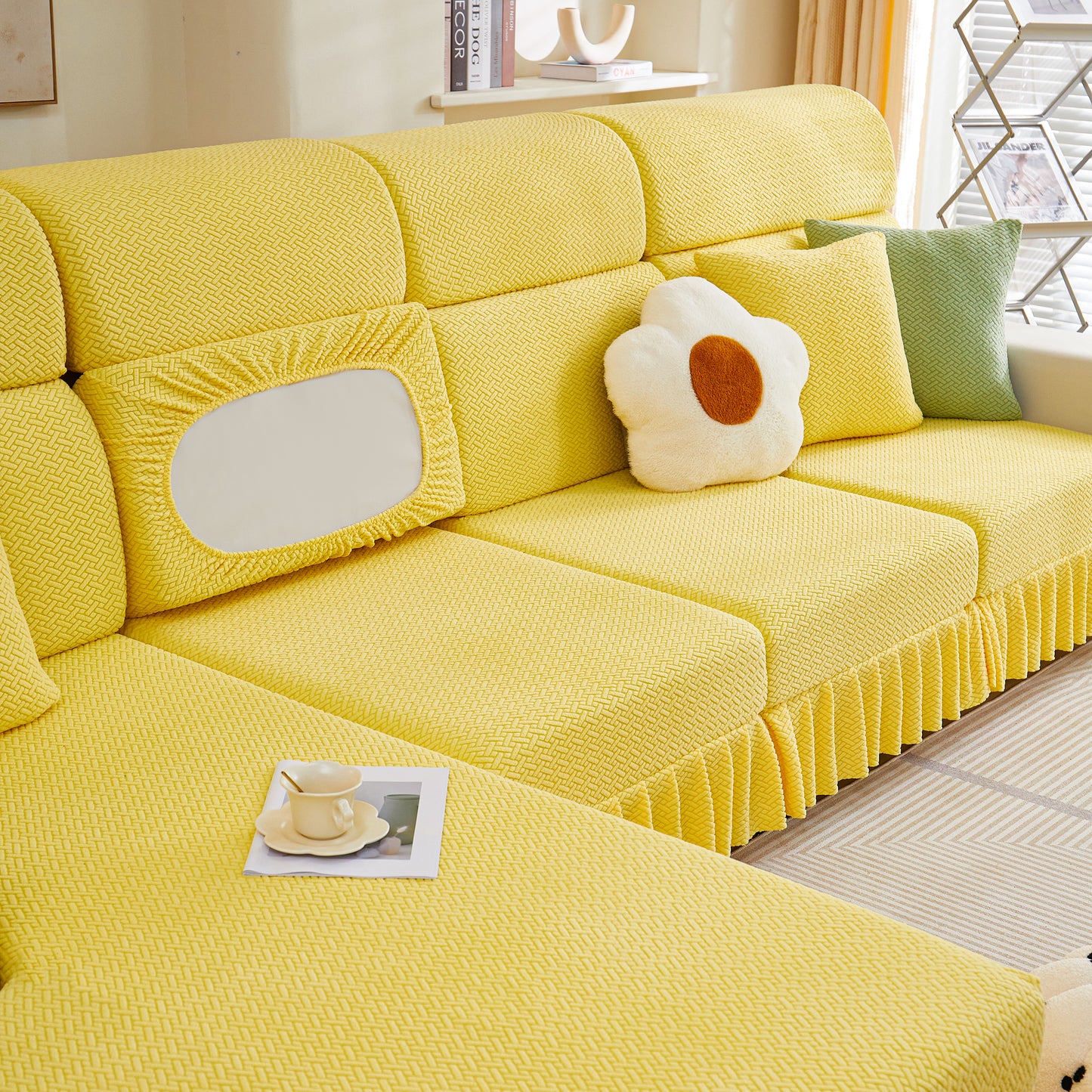 Tailored Sofa Cushion Covers Stretch Couch Seat Covers  with Skirt for Sectional Sofas