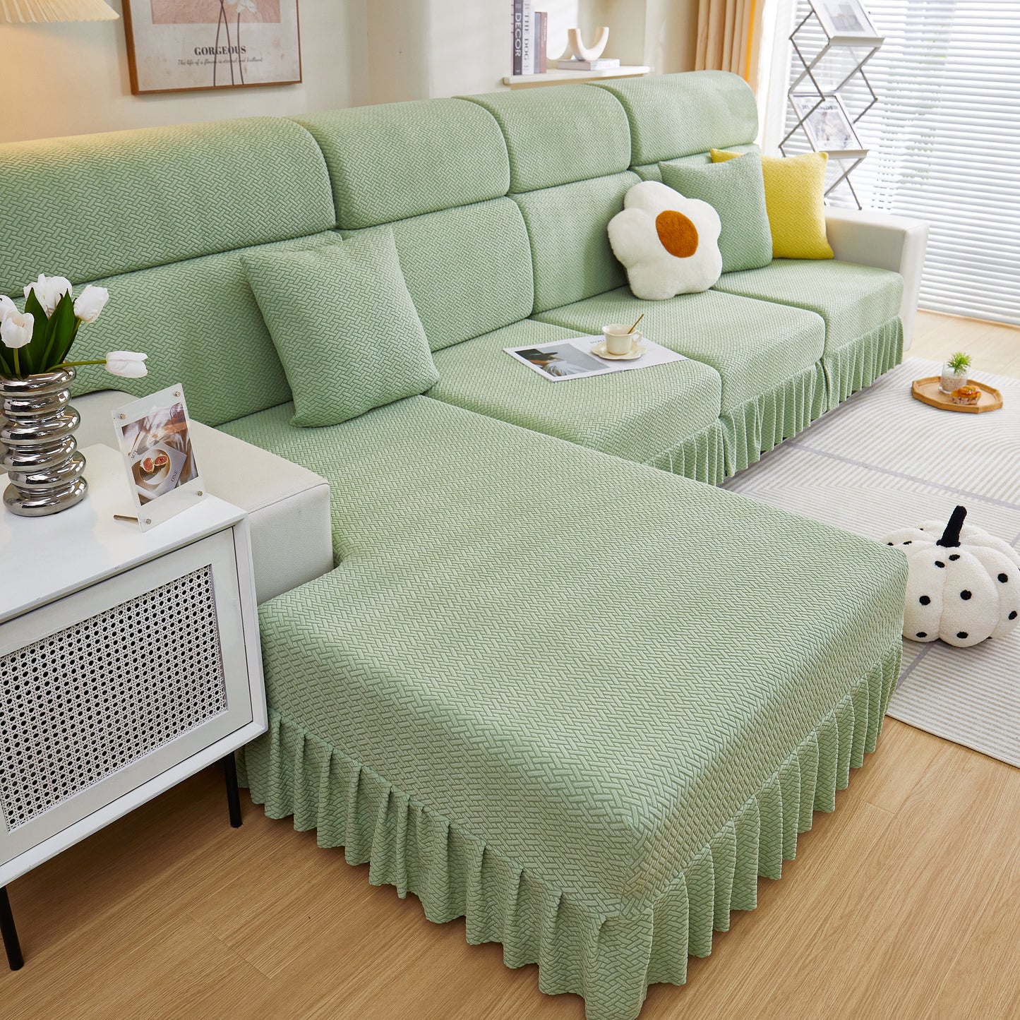 Tailored Sofa Cushion Covers Stretch Couch Seat Covers  with Skirt for Sectional Sofas