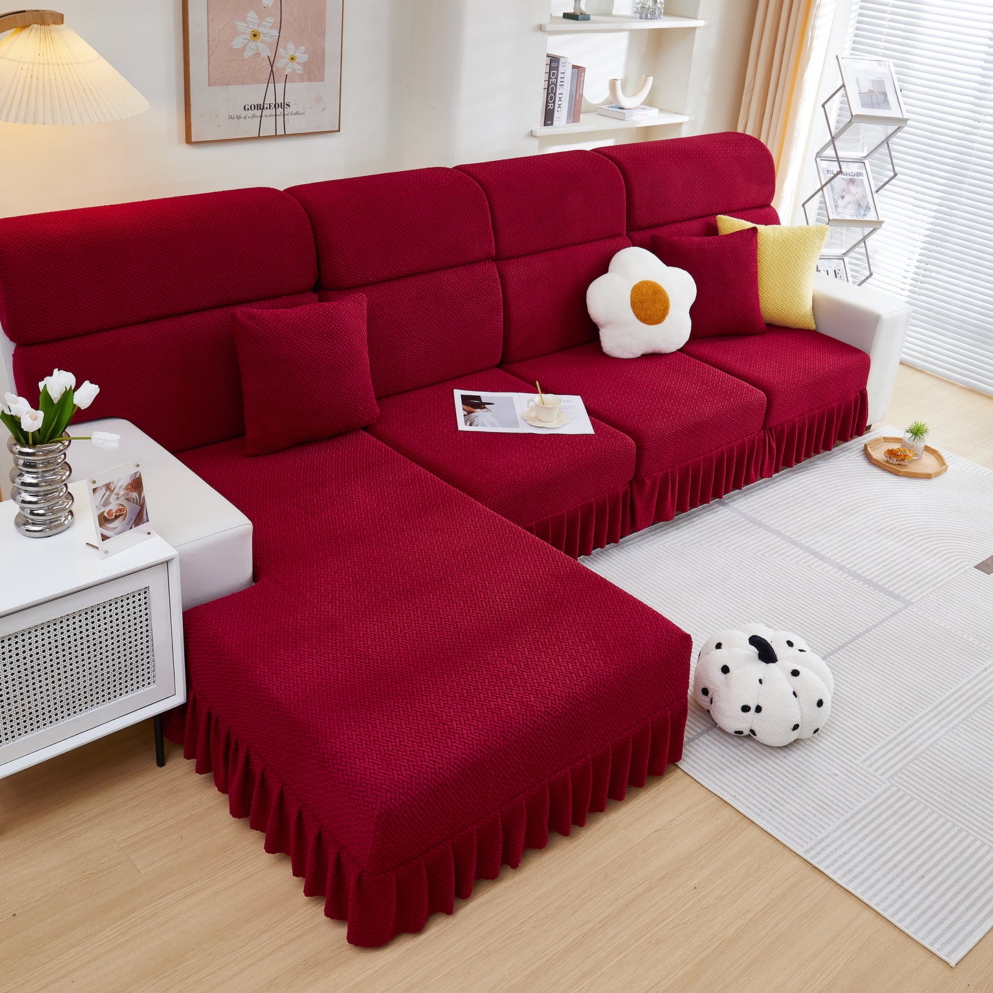 Tailored Sofa Cushion Covers Stretch Couch Seat Covers  with Skirt for Sectional Sofas